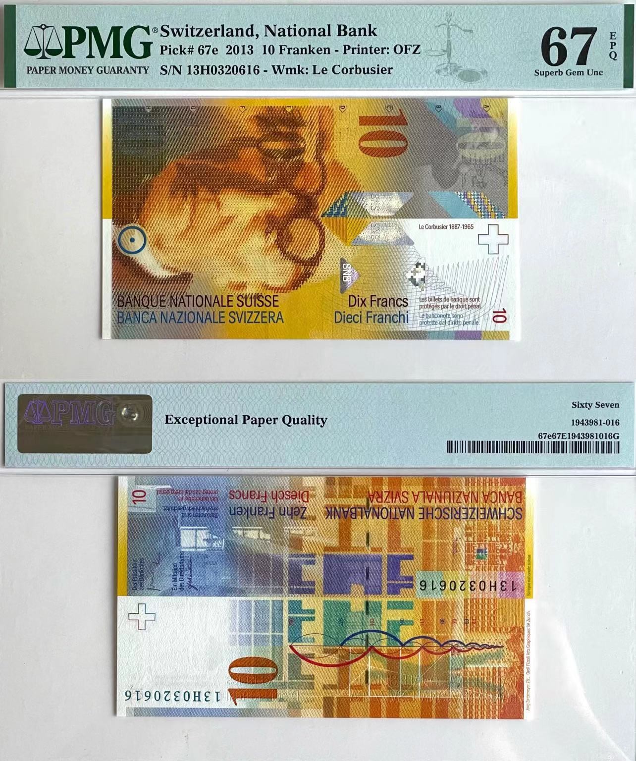 【Blue Auction】✨世界纸币精拍第415期——北欧&中欧专场 【无47】瑞士 2013年10法郎 PMG67EPQ 