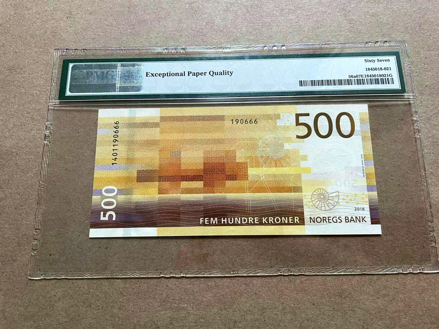 【Blue Auction】✨世界纸币精拍第415期——北欧&中欧专场 【666豹子号】挪威 2018年500克朗 PMG67EPQ 