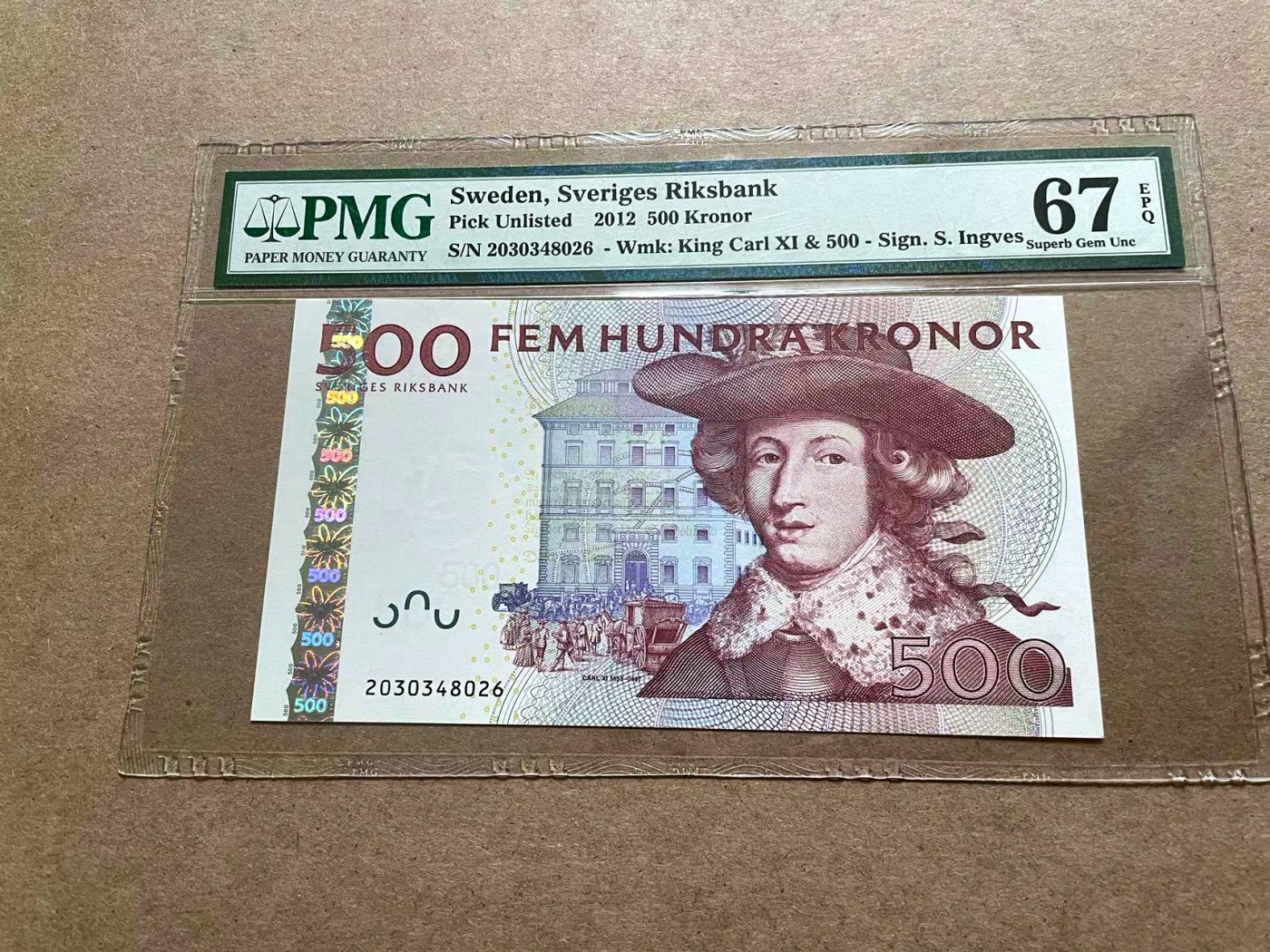 【Blue Auction】✨世界纸币精拍第415期——北欧&中欧专场 瑞典 2012年500克朗 PMG67EPQ 