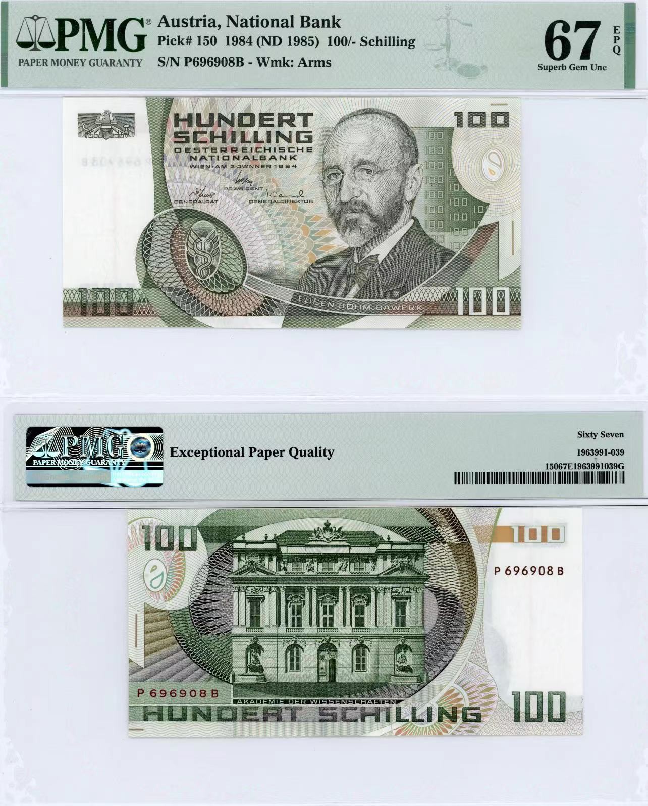 【Blue Auction】✨世界纸币精拍第415期——北欧&中欧专场 【倒置号】奥地利 1997年100先令 PMG67EPQ 高分 