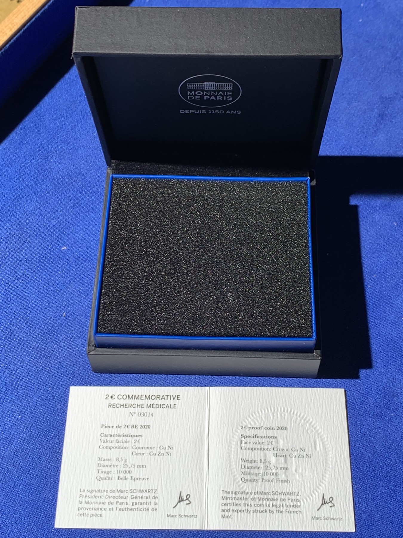 《竞宝斋》第232场-周日，周一 2场 (全场包邮) NGC-PF69UC 法国2020年医学研究2欧精制纪念币 首期蓝标 盒证齐全