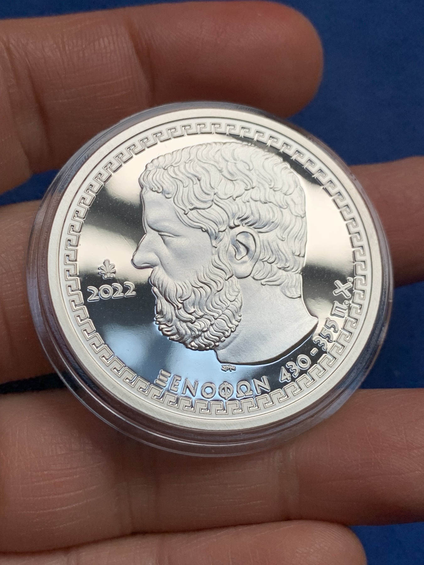 《竞宝斋》第232场-周日，周一 2场 (全场包邮) 希腊2022年色诺芬银币10欧 发行量1500 盒证全 34.1g 925银