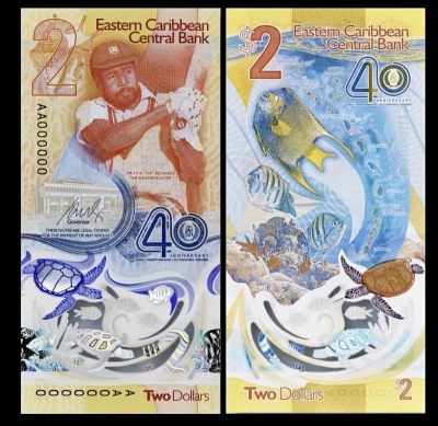 【现货竞价稀少AA冠无47】2023年东加勒比央行40周年塑料纪念钞（IBNS提名）