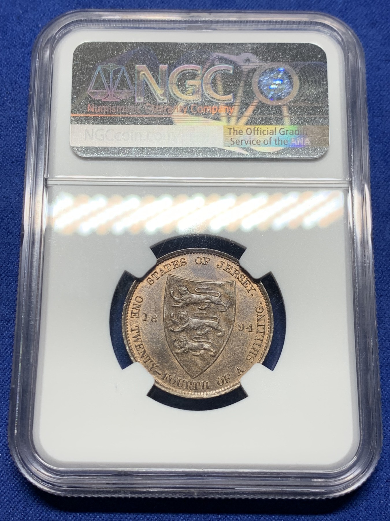 《竞宝斋》第232场-周日，周一 2场 (全场包邮) NGC MS64BN 英属泽西岛1894年1/24先令铜币 亚军分