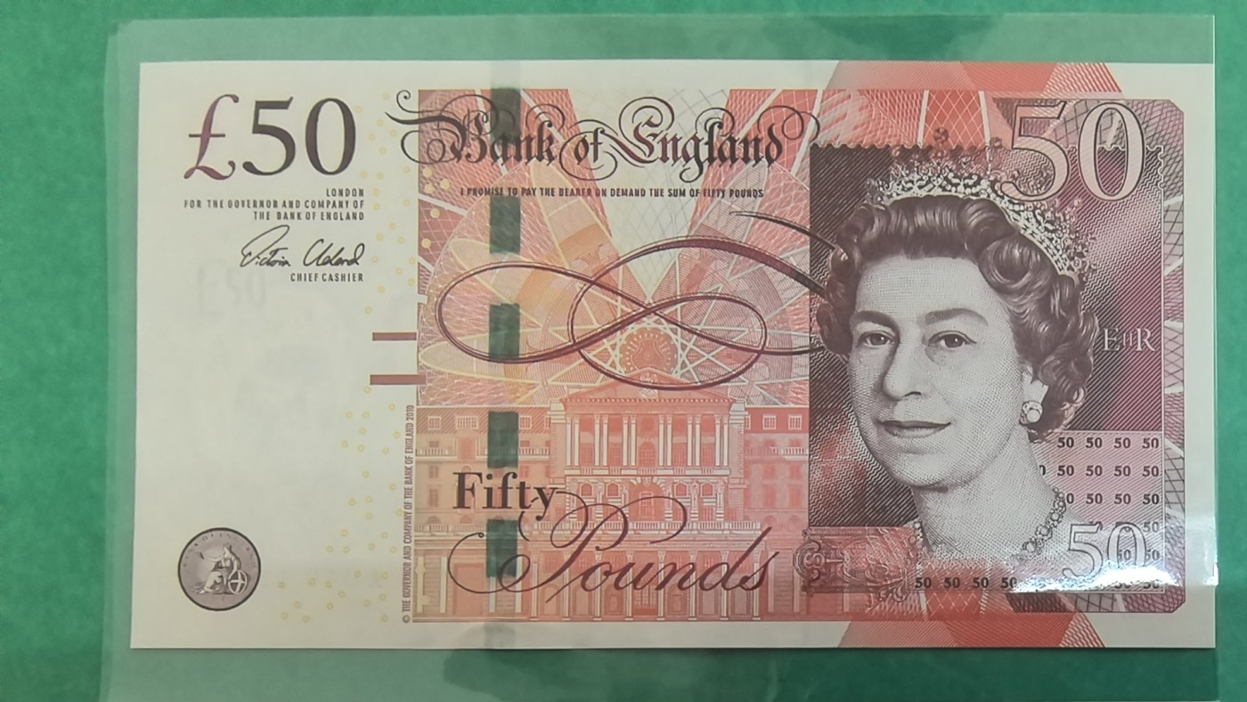 英国2010年50镑 F序列 签名如图 欧洲纸币 实物图 UNC