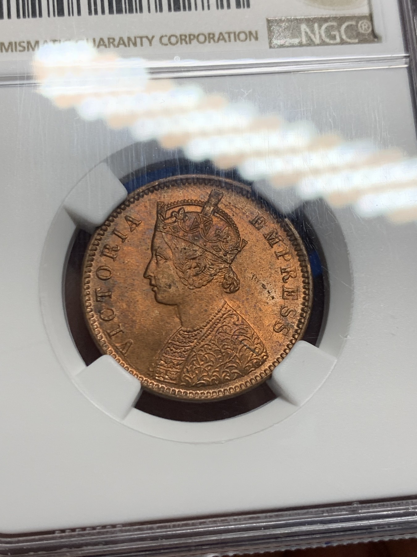 《竞宝斋》第232场-周日，周一 2场 (全场包邮) NGC MS63RB 英属印度1880年1/4安娜铜币 少见版本