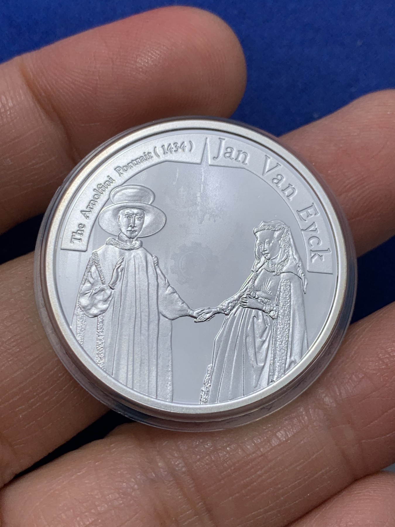 《竞宝斋》第232场-周日，周一 2场 (全场包邮) 比利时获奖币（21年硬币之星年度银币第三） 杨.凡.艾克《阿尔诺芬尼夫妇像》银币-10欧 带盒证  925银 发行量5000枚