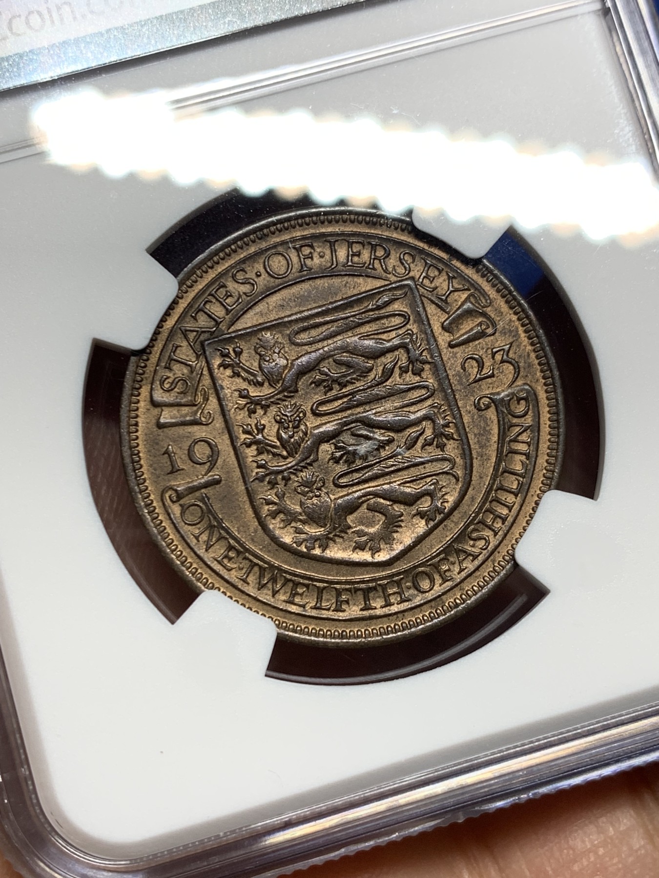 《竞宝斋》第232场-周日，周一 2场 (全场包邮) NGC MS63BN 英属泽西岛1923年乔治五世1/12先令铜币