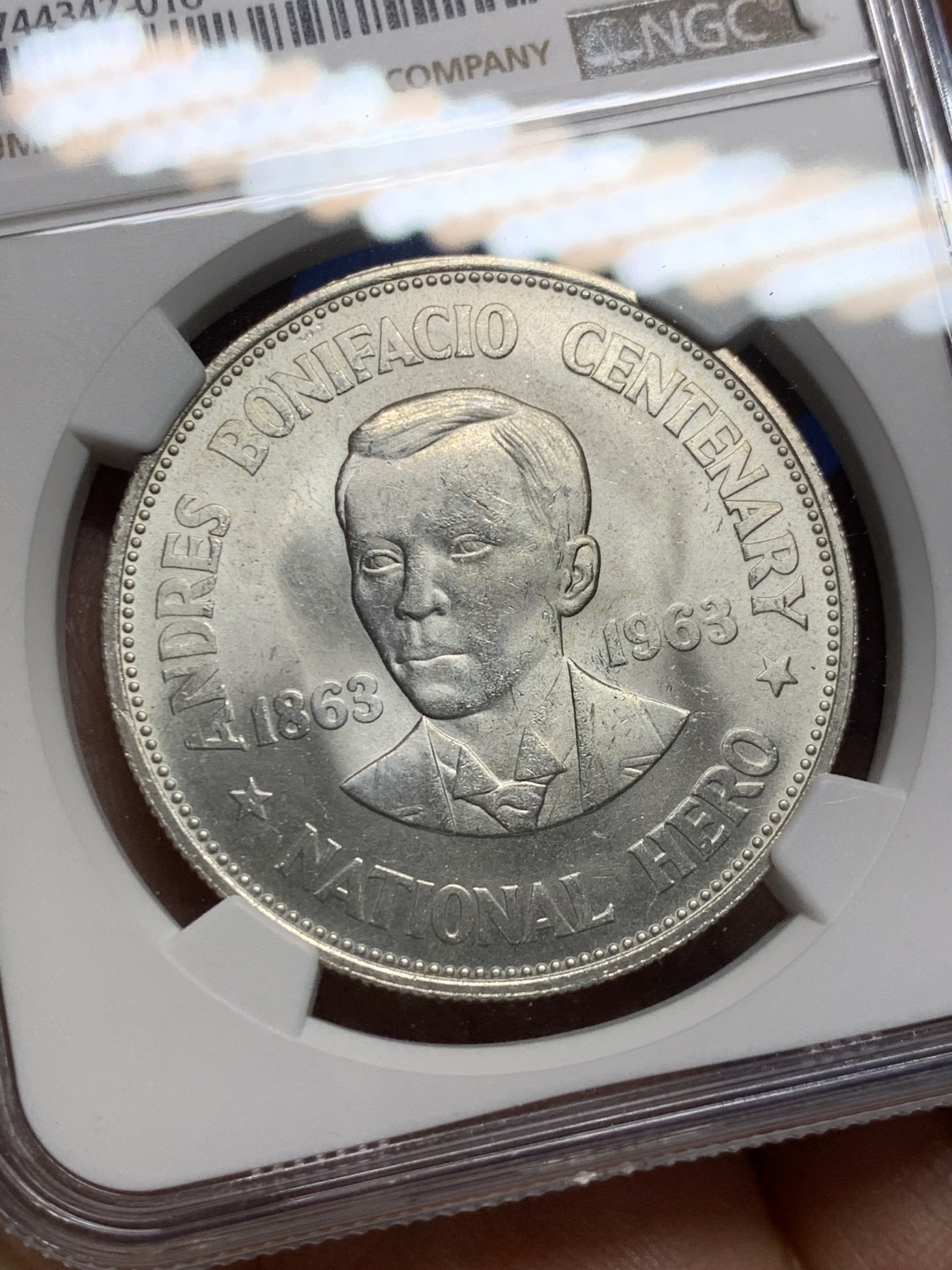 《竞宝斋》第232场-周日，周一 2场 (全场包邮) NGC MS64 菲律宾1963年独立领导人波尼斯奥纪念大银币