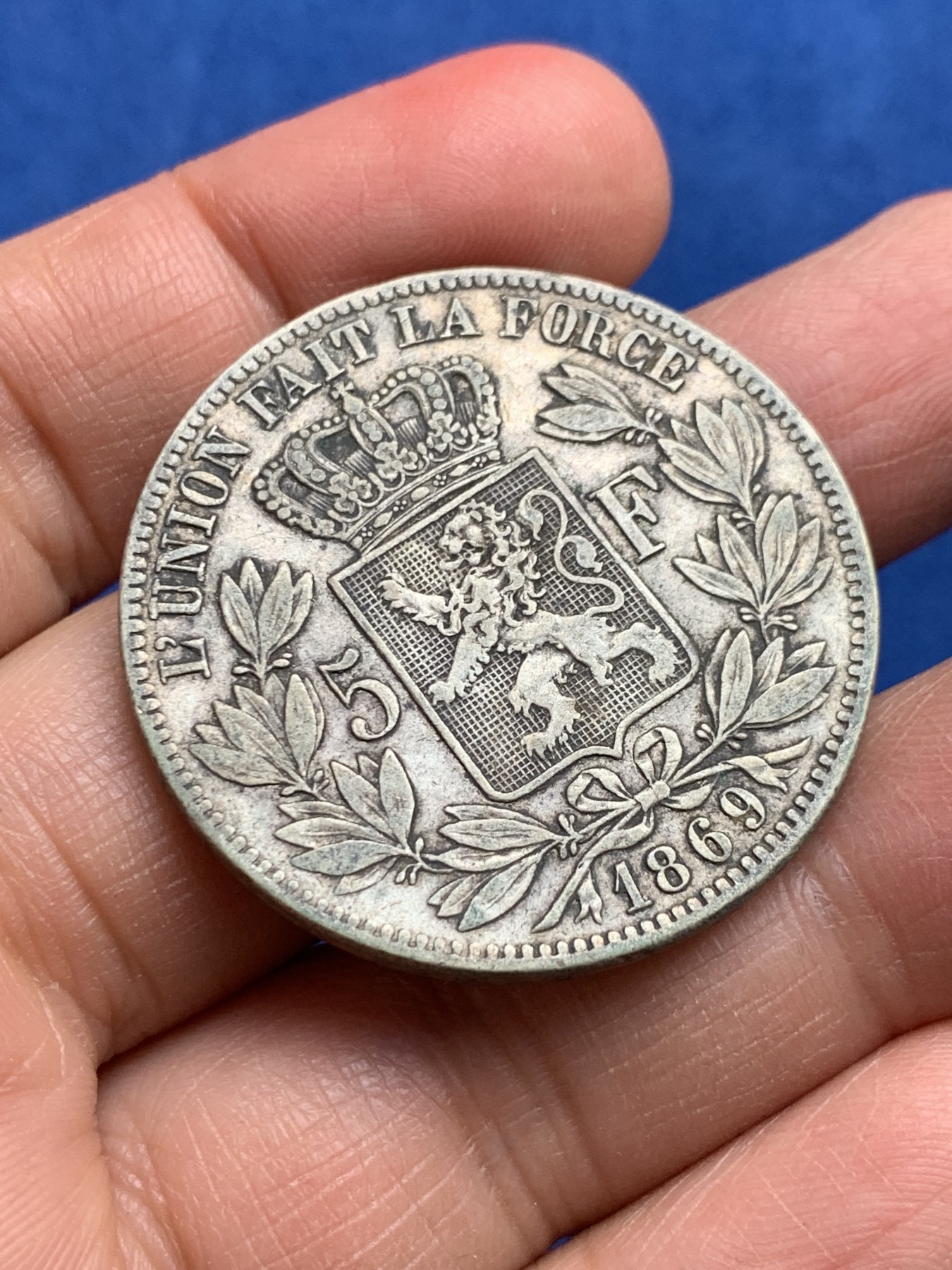 《竞宝斋》第232场-周日，周一 2场 (全场包邮) 比利时1869年利奥波德二世5法郎银币 带彩