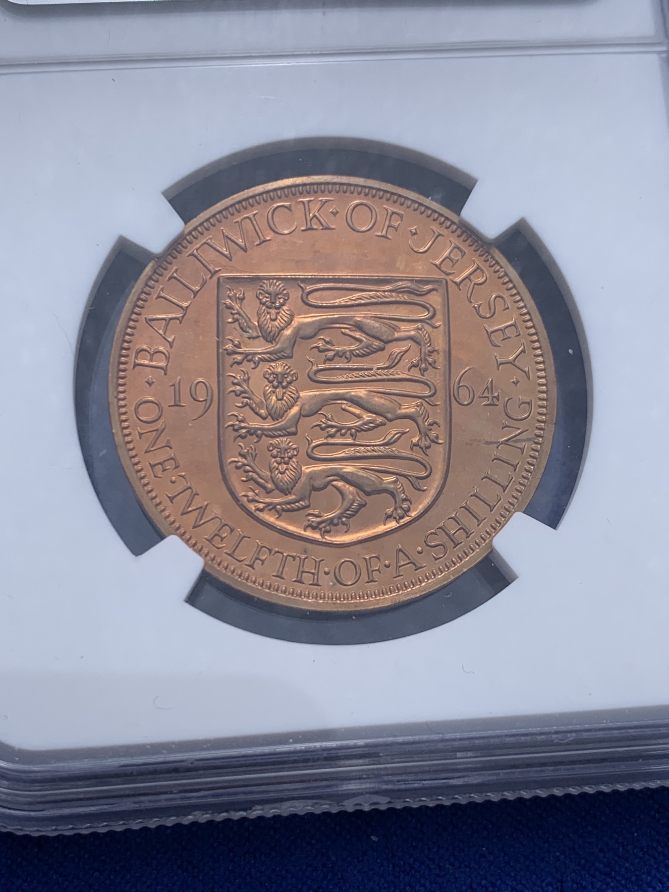 《竞宝斋》第232场-周日，周一 2场 (全场包邮) 2枚一组 NGC-PF65-66 英属泽西岛1964年精制铜币 1/4S+1/12S 高分难得 十分精美