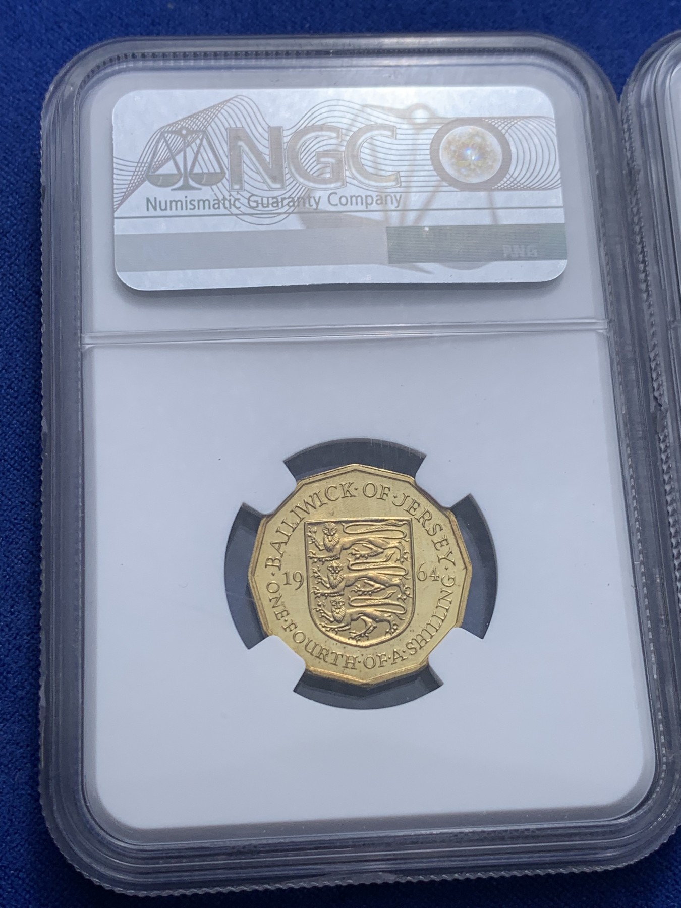 《竞宝斋》第232场-周日，周一 2场 (全场包邮) 2枚一组 NGC-PF65-66 英属泽西岛1964年精制铜币 1/4S+1/12S 高分难得 十分精美