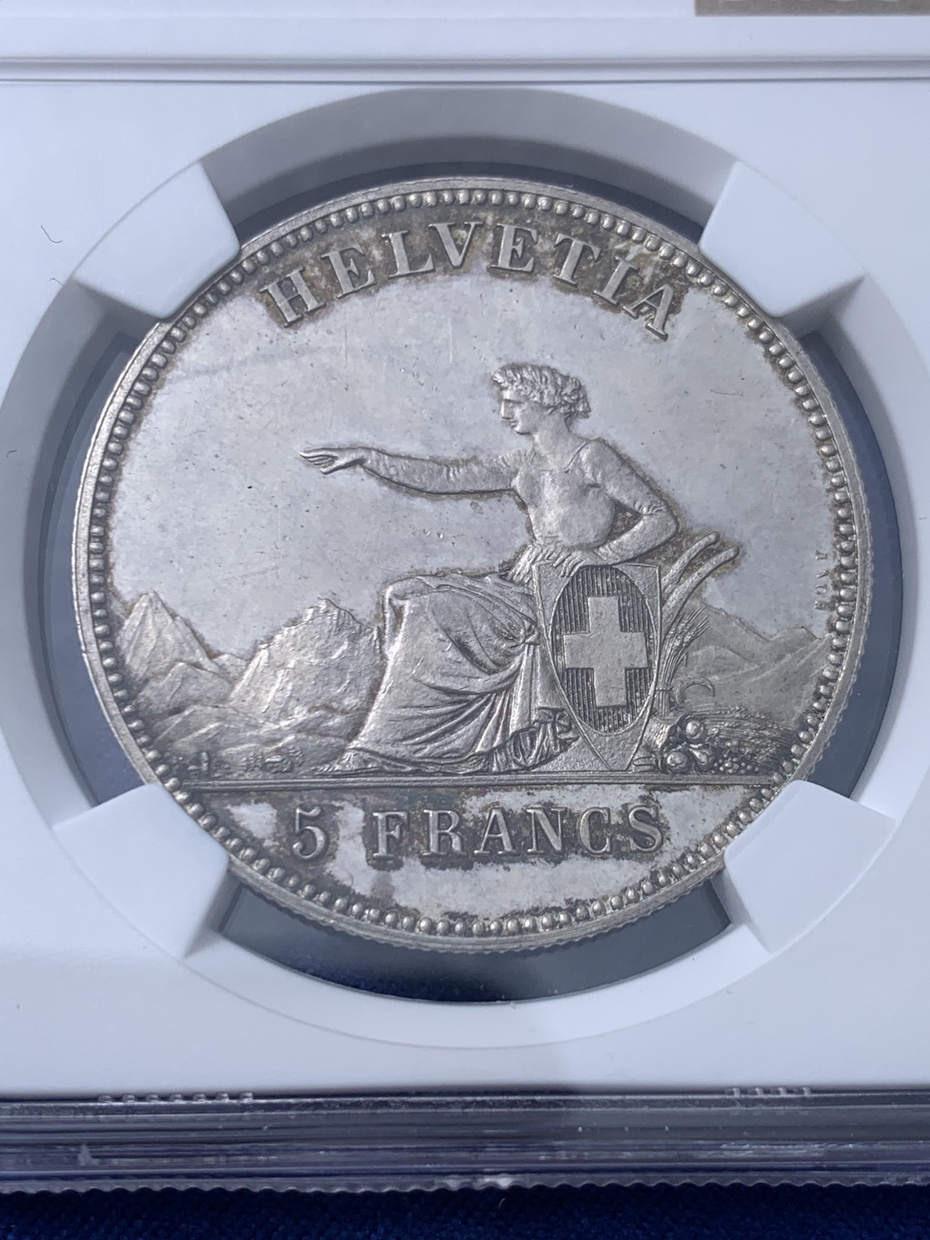 《竞宝斋》第232场-周日，周一 2场 (全场包邮) NGC-UNC 1863 瑞士射击5法郎银币  底板光洁 细节好 性价比之选