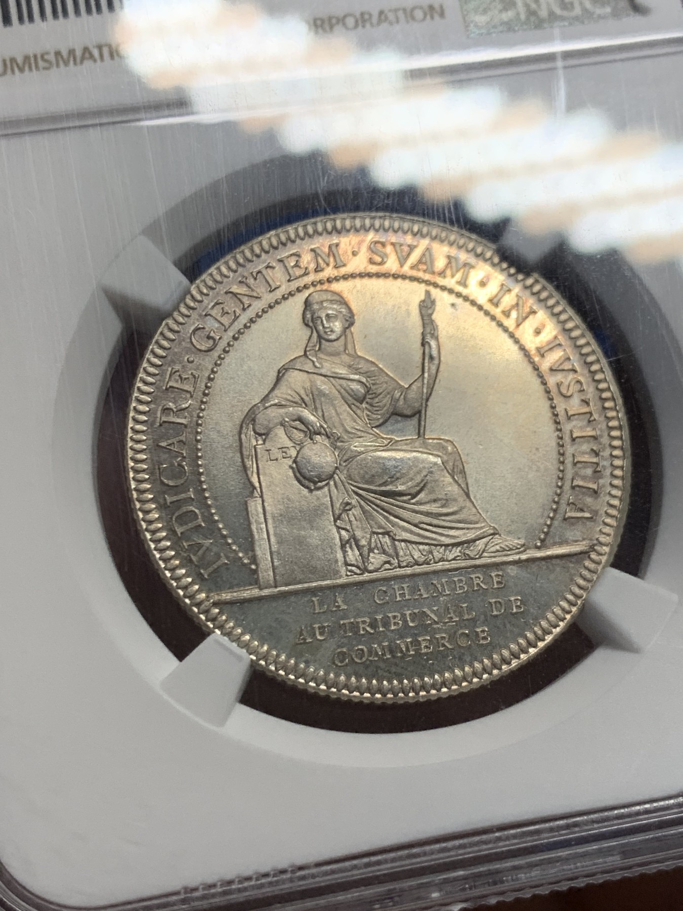 《竞宝斋》第232场-周日，周一 2场 (全场包邮) NGC MS65 法国19世纪南特商会银质代用币 原光顶级品相