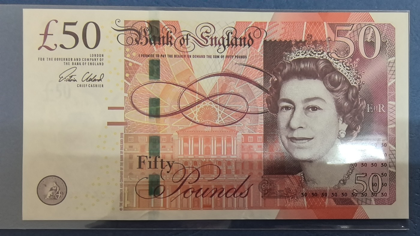 英国2010年50镑 F序列 签名如图 欧洲纸币 实物图 UNC