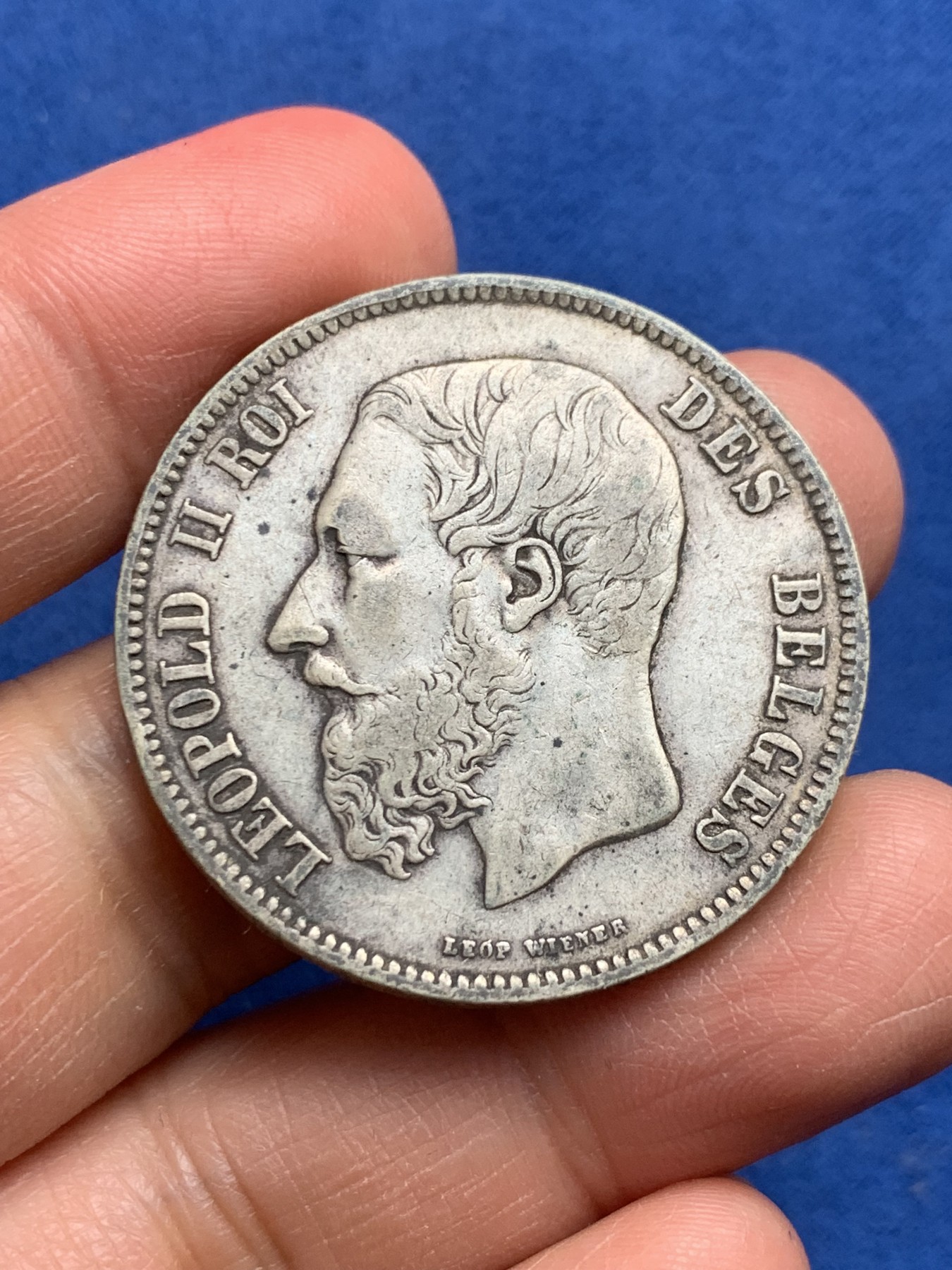 《竞宝斋》第232场-周日，周一 2场 (全场包邮) 比利时1869年利奥波德二世5法郎银币 带彩