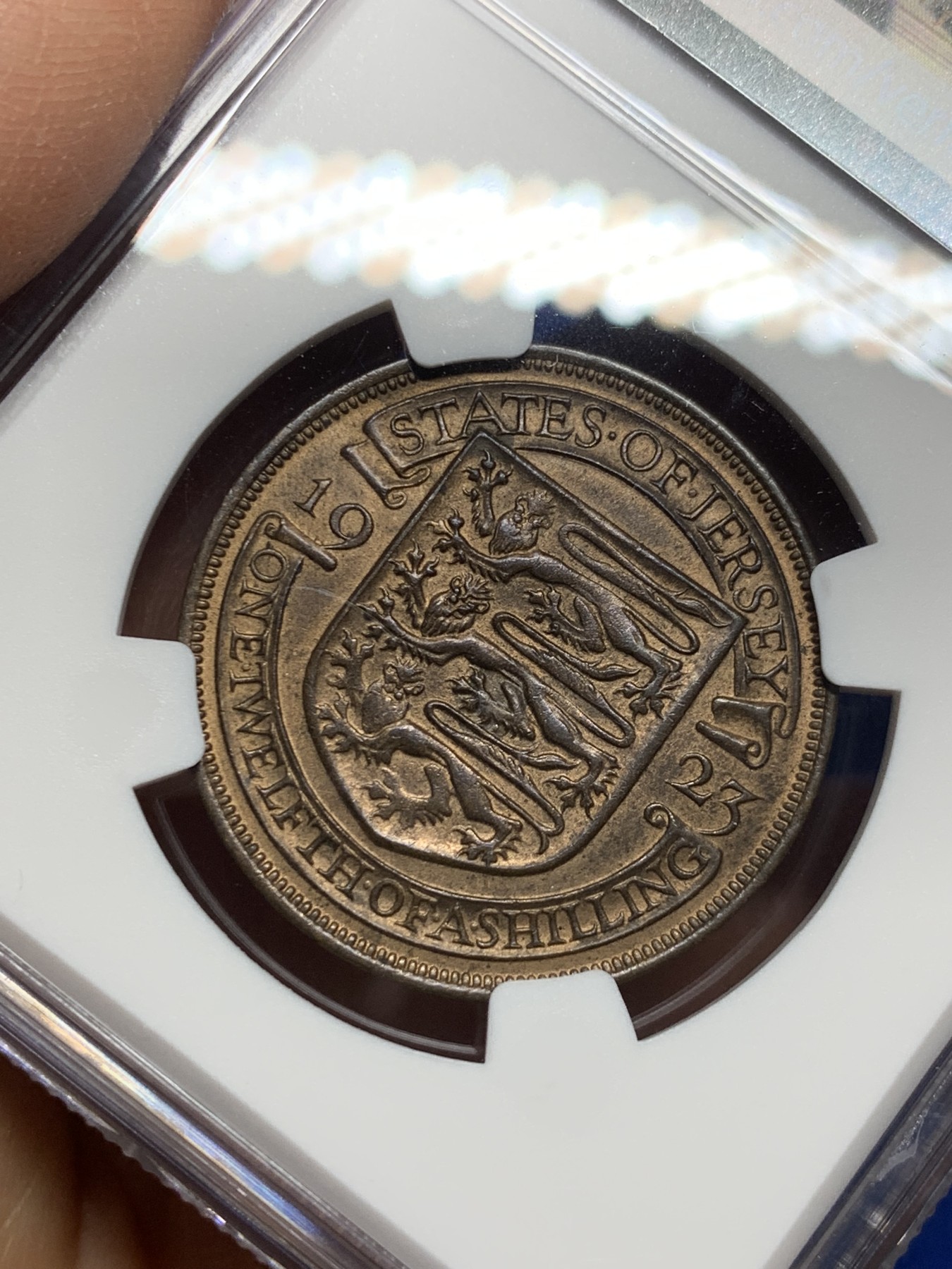 《竞宝斋》第232场-周日，周一 2场 (全场包邮) NGC MS63BN 英属泽西岛1923年乔治五世1/12先令铜币