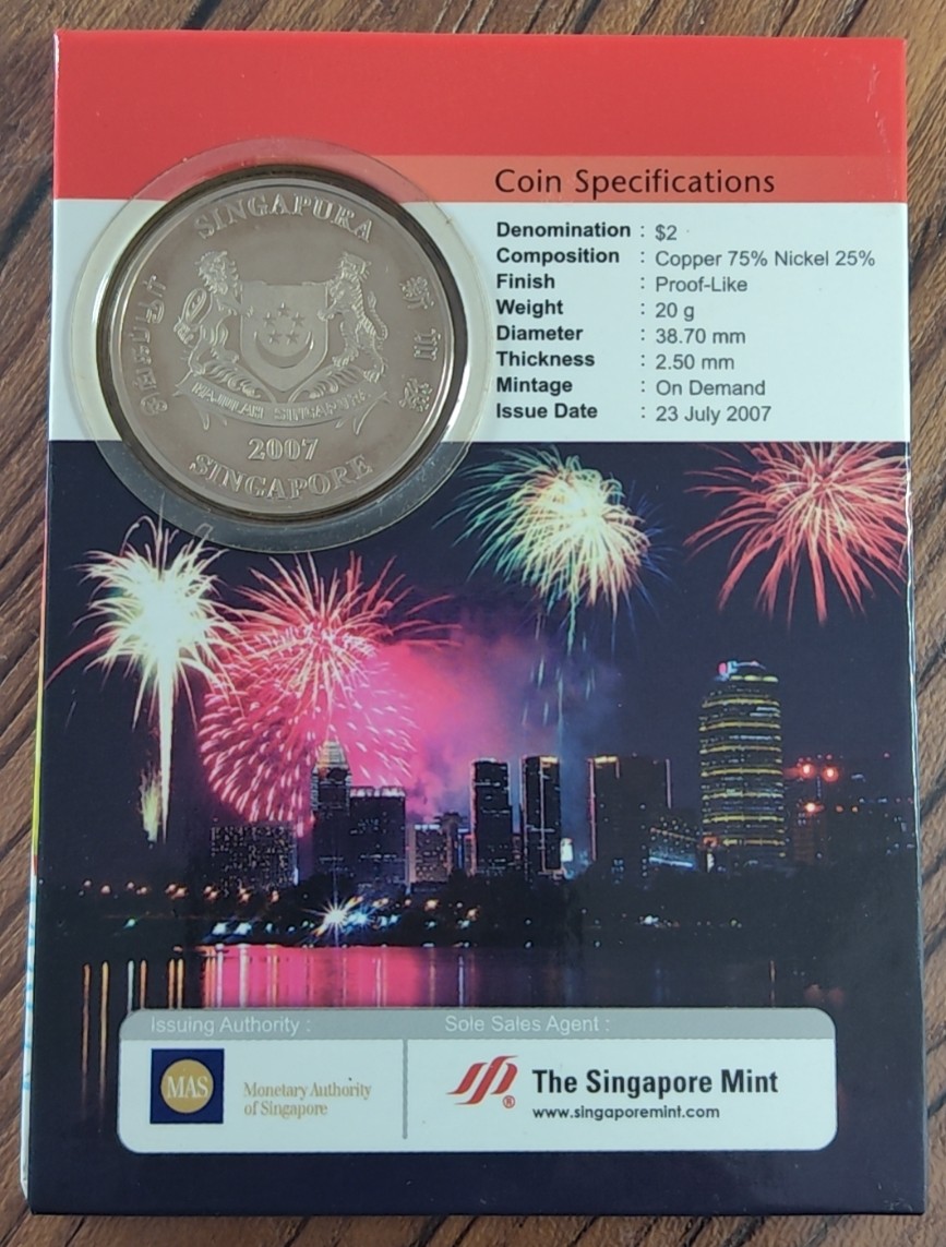 【币观天下】第2期钱币低佣金秒杀专场全场三件以上包邮 新加坡2007年独立42周年彩色$2类精制币