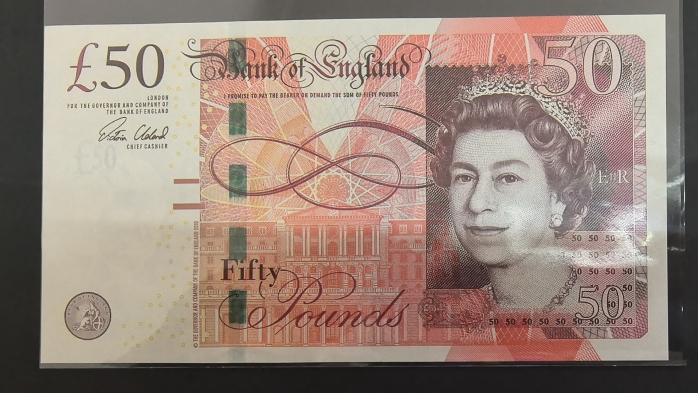 英国2010年50镑 F序列 签名如图 欧洲纸币 实物图 UNC