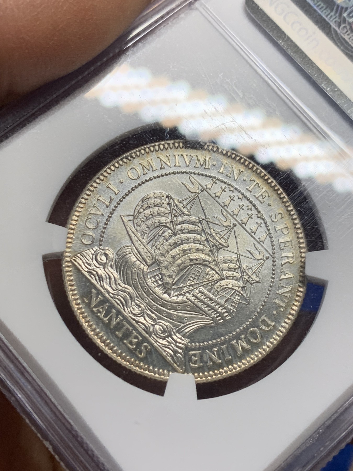 《竞宝斋》第232场-周日，周一 2场 (全场包邮) NGC MS65 法国19世纪南特商会银质代用币 原光顶级品相