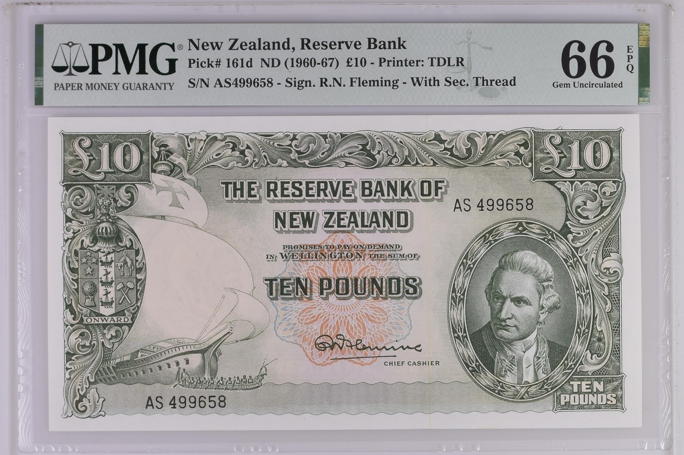 收藏联盟Quantum Auction 第316期拍卖  新西兰ND (1960-67)年10镑 PMG66 