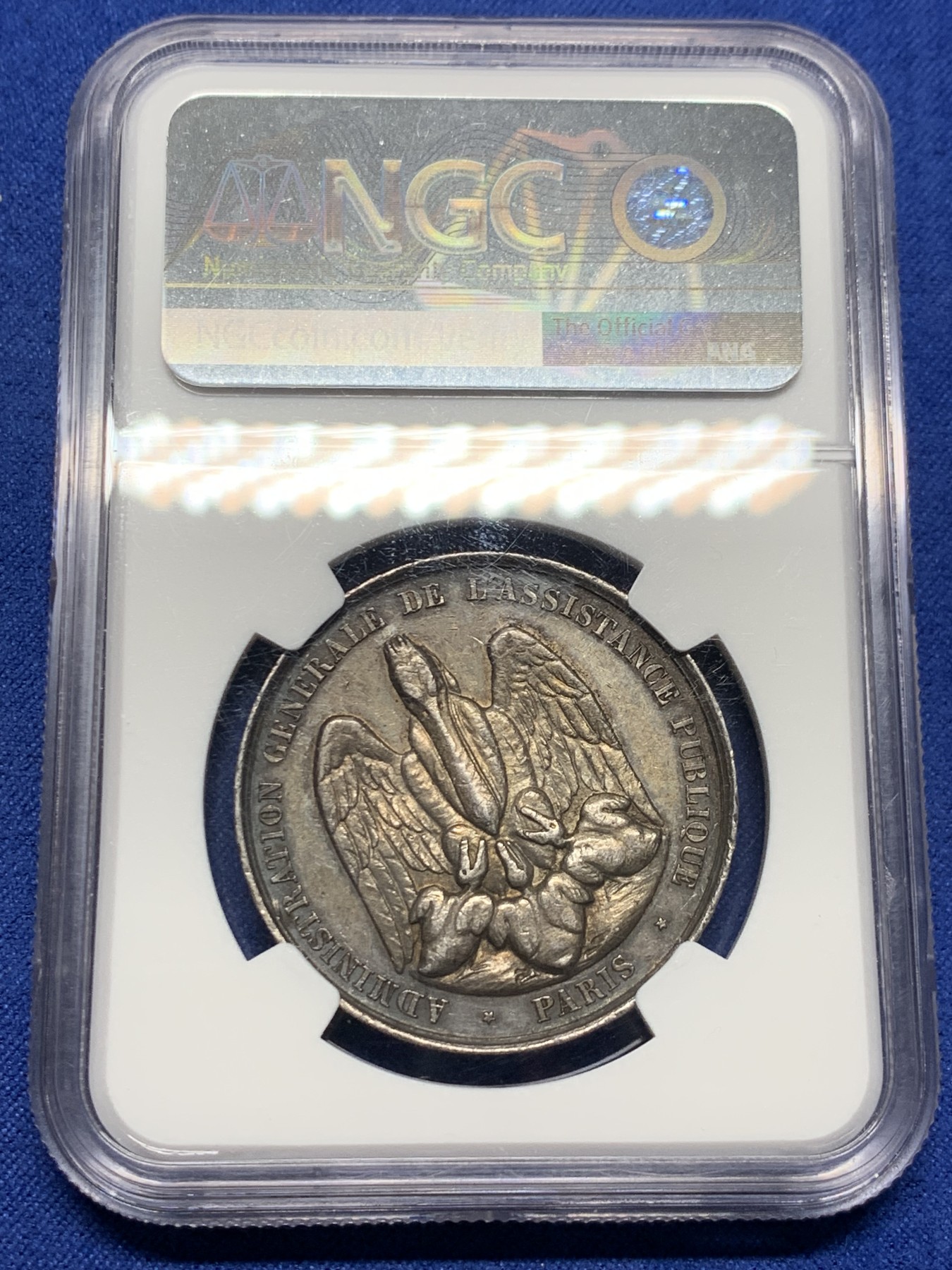 《竞宝斋》第232场-周日，周一 2场 (全场包邮) NGC MS61 法国 第三帝国 巴黎医生 银质圆形代币 深彩包浆 少见品种