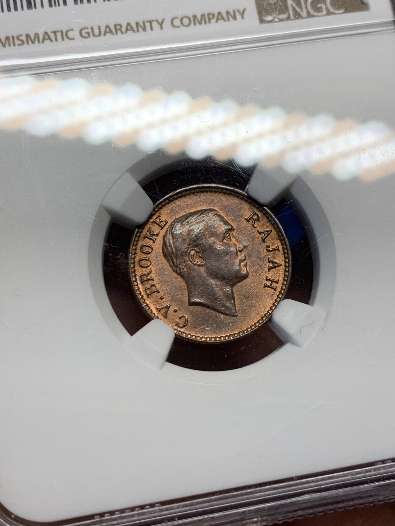 《竞宝斋》第232场-周日，周一 2场 (全场包邮) NGC MS63RB 沙捞越1933年1/2C铜币 少见好品