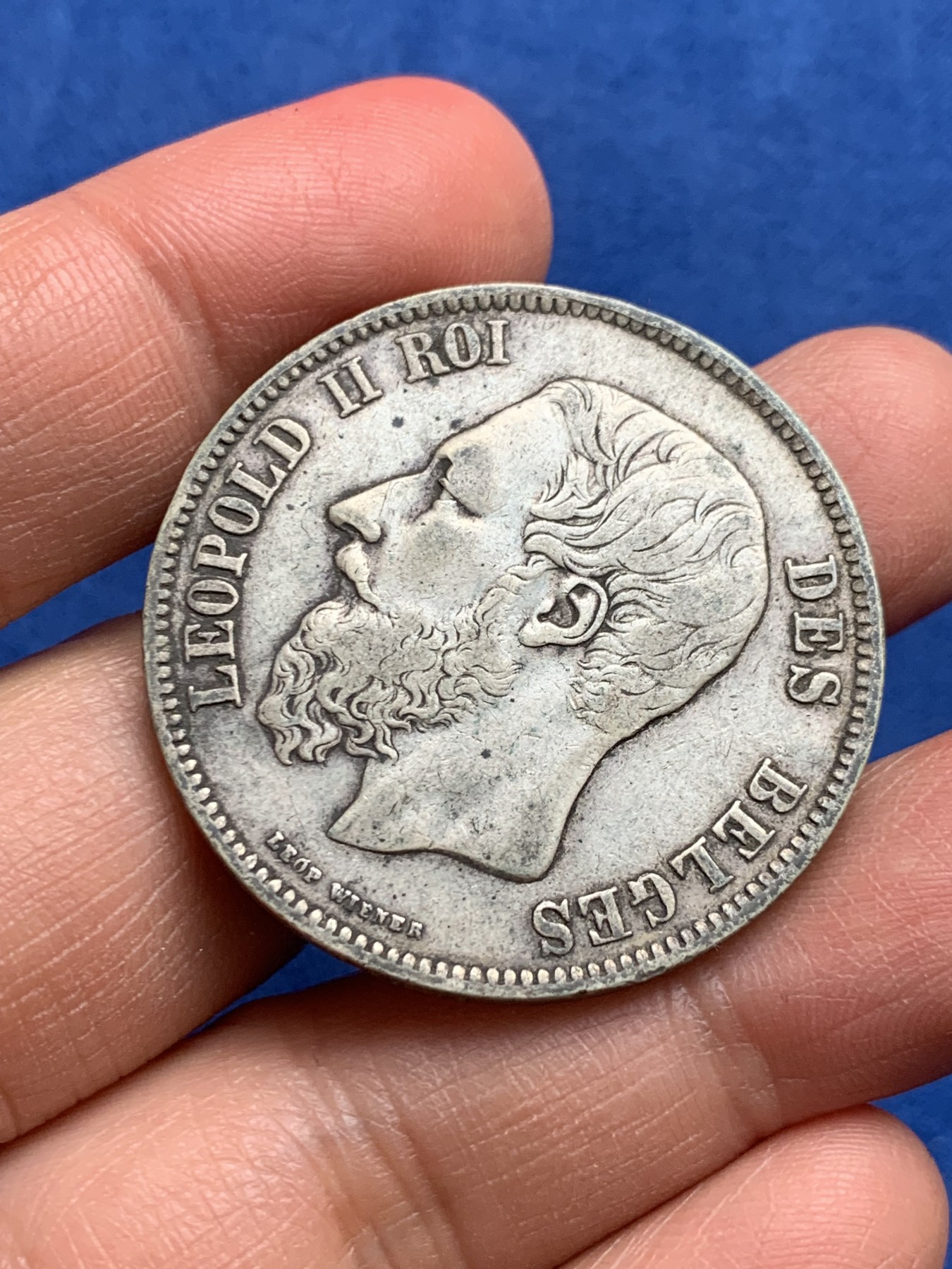 《竞宝斋》第232场-周日，周一 2场 (全场包邮) 比利时1869年利奥波德二世5法郎银币 带彩