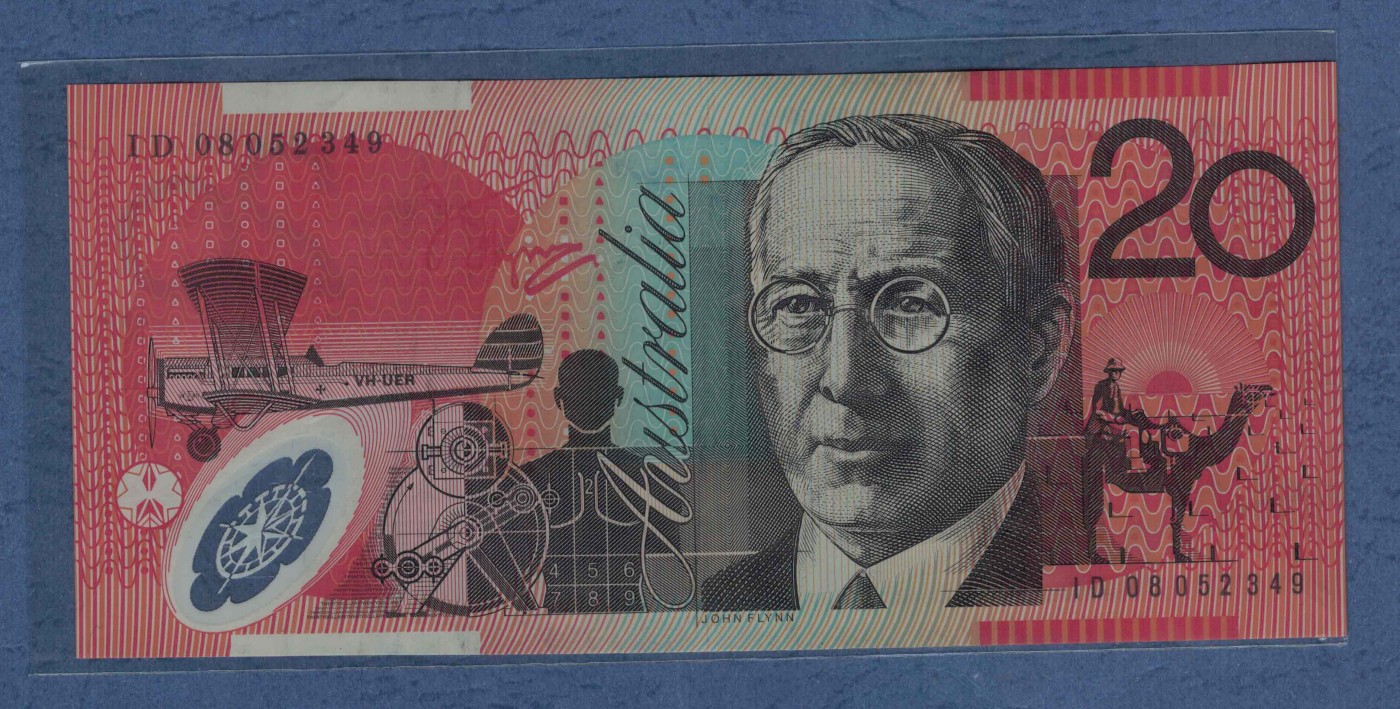 澳大利亚2008年20元 老版 塑料钞 大洋洲 实物图 八五品