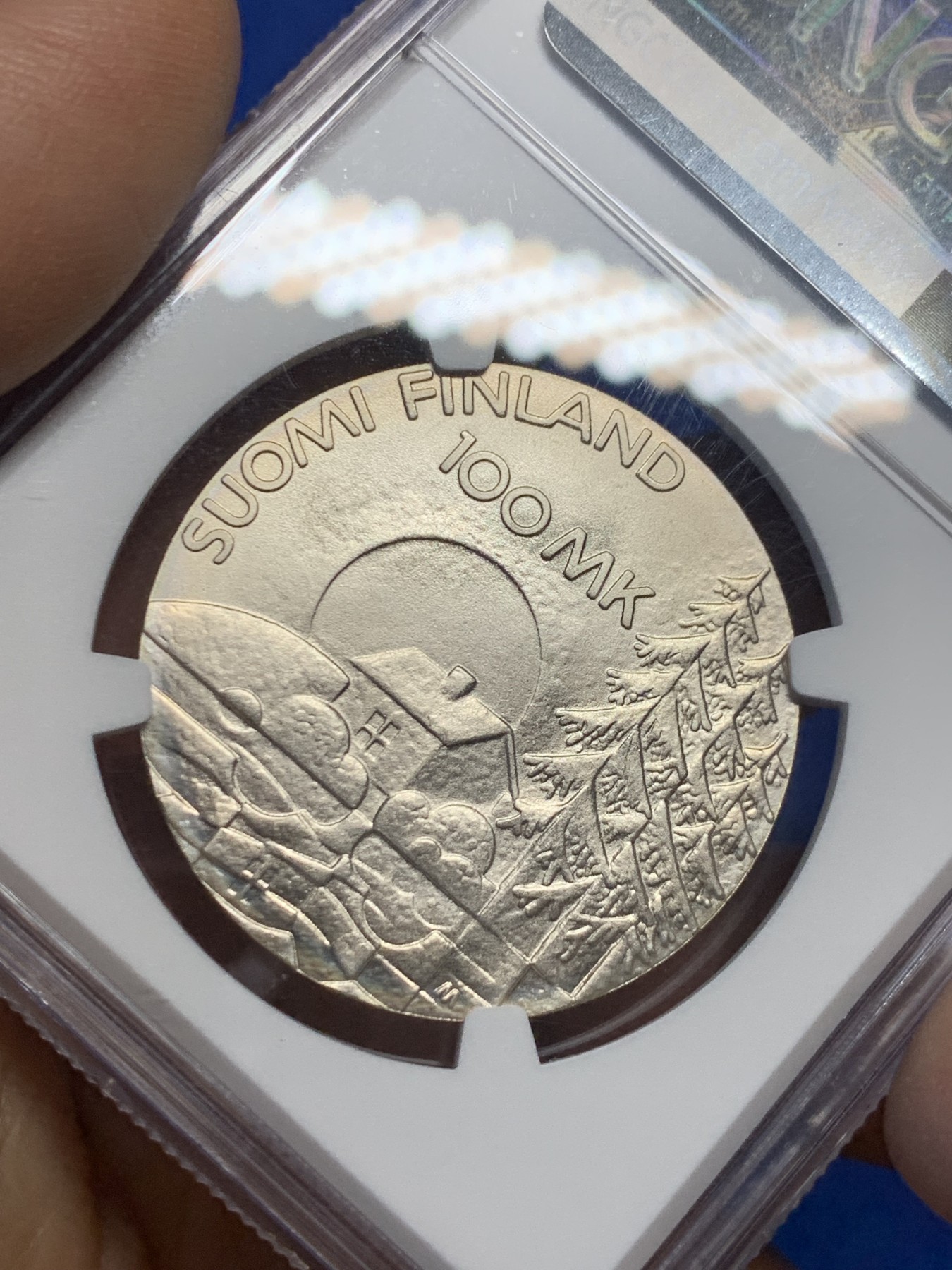 《竞宝斋》第232场-周日，周一 2场 (全场包邮) NGC MS69 芬兰1990年100马克 获奖币 高分少见