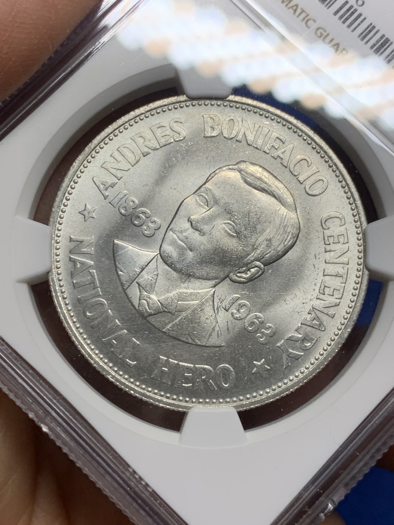 《竞宝斋》第232场-周日，周一 2场 (全场包邮) NGC MS64 菲律宾1963年独立领导人波尼斯奥纪念大银币