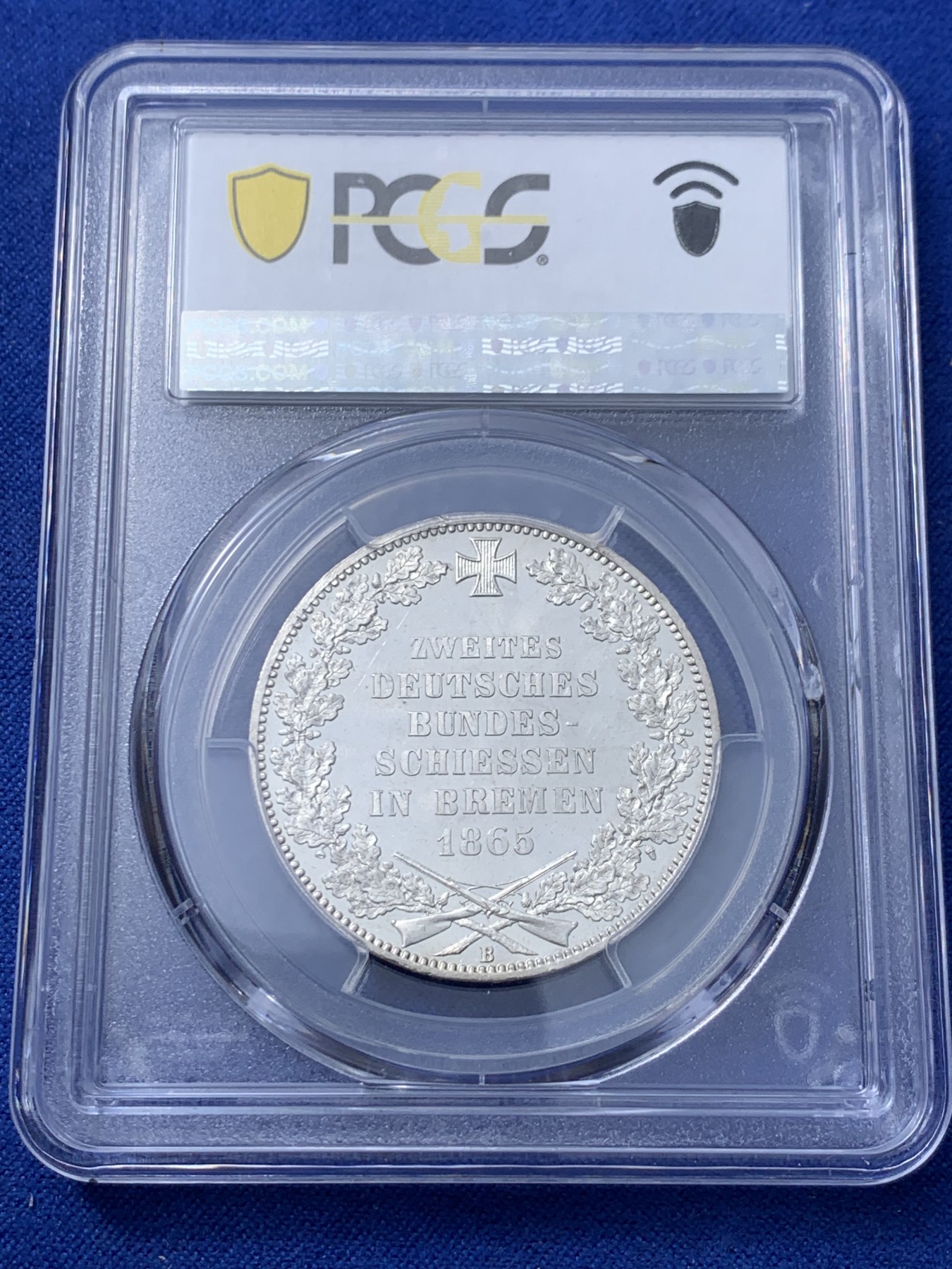 《竞宝斋》第232场-周日，周一 2场 (全场包邮) PCGS MS66PL 德国1865 不来梅自由市射击节泰勒 发行量5万枚，经典的双狮和哥特钥匙徽章，顶级品相，完美镜面状态，p记冠军分