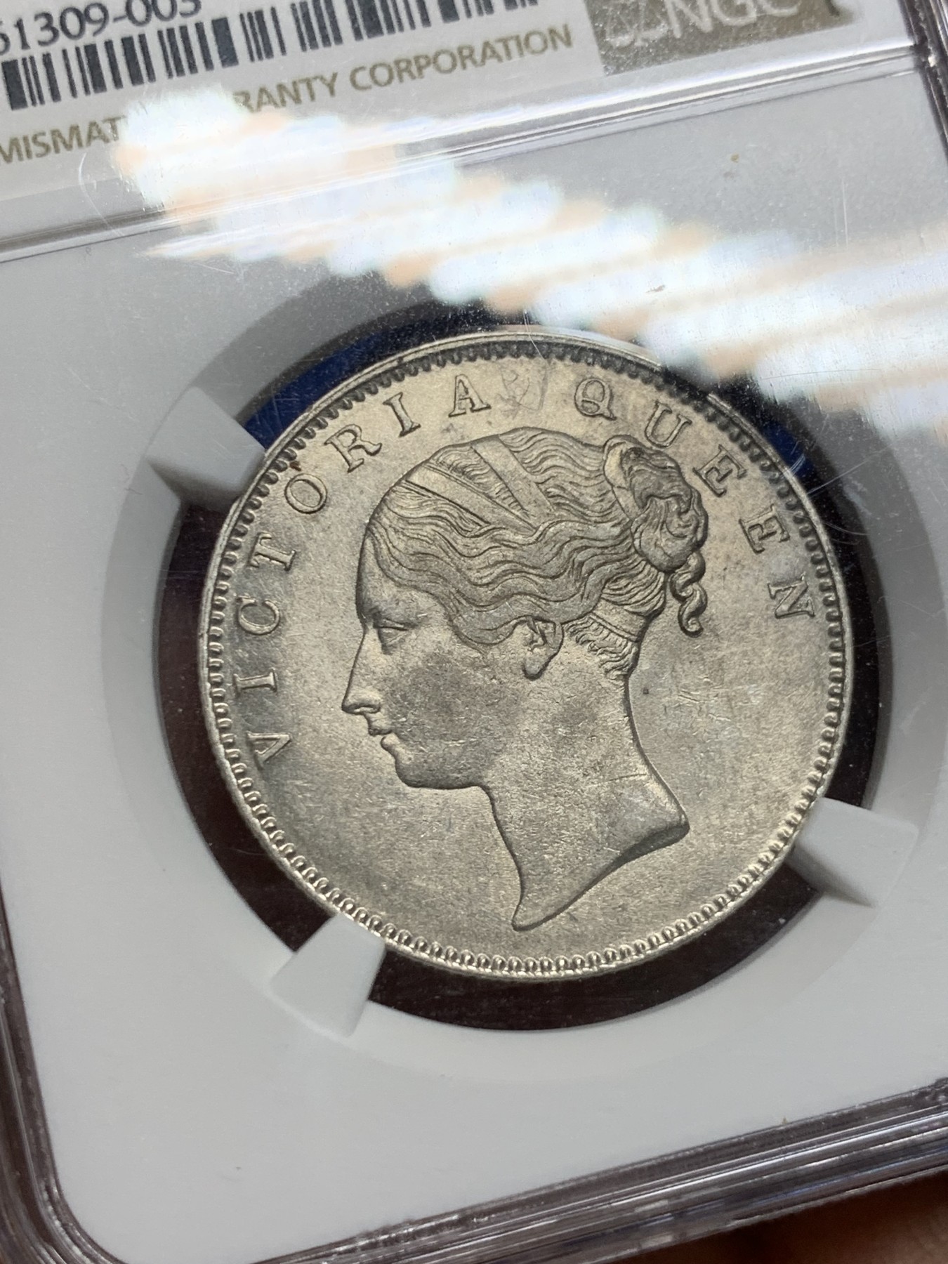 《竞宝斋》第232场-周日，周一 2场 (全场包邮) NGC AU58 英属印度1840年1卢比银币 单辫版 好品巨贵