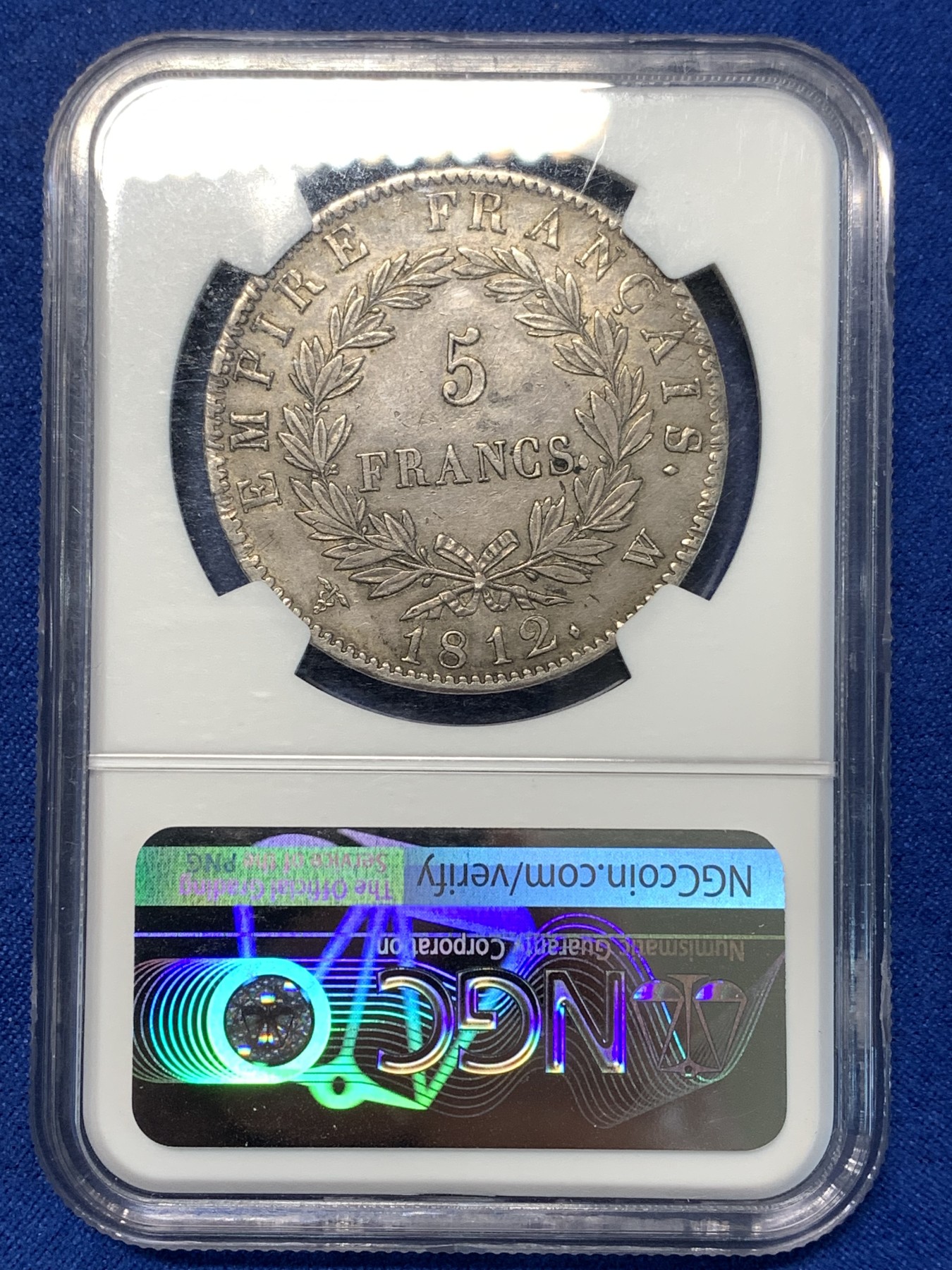 《竞宝斋》第232场-周日，周一 2场 (全场包邮) NGC AUD 法国1812年拿破仑一世5法郎银币 双面深打 细节非常好