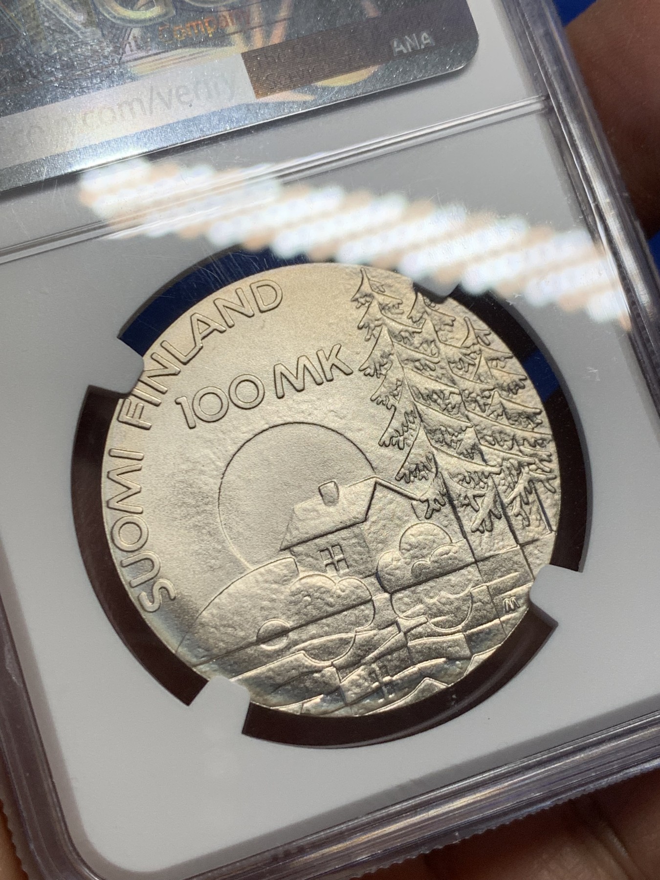 《竞宝斋》第232场-周日，周一 2场 (全场包邮) NGC MS69 芬兰1990年100马克 获奖币 高分少见