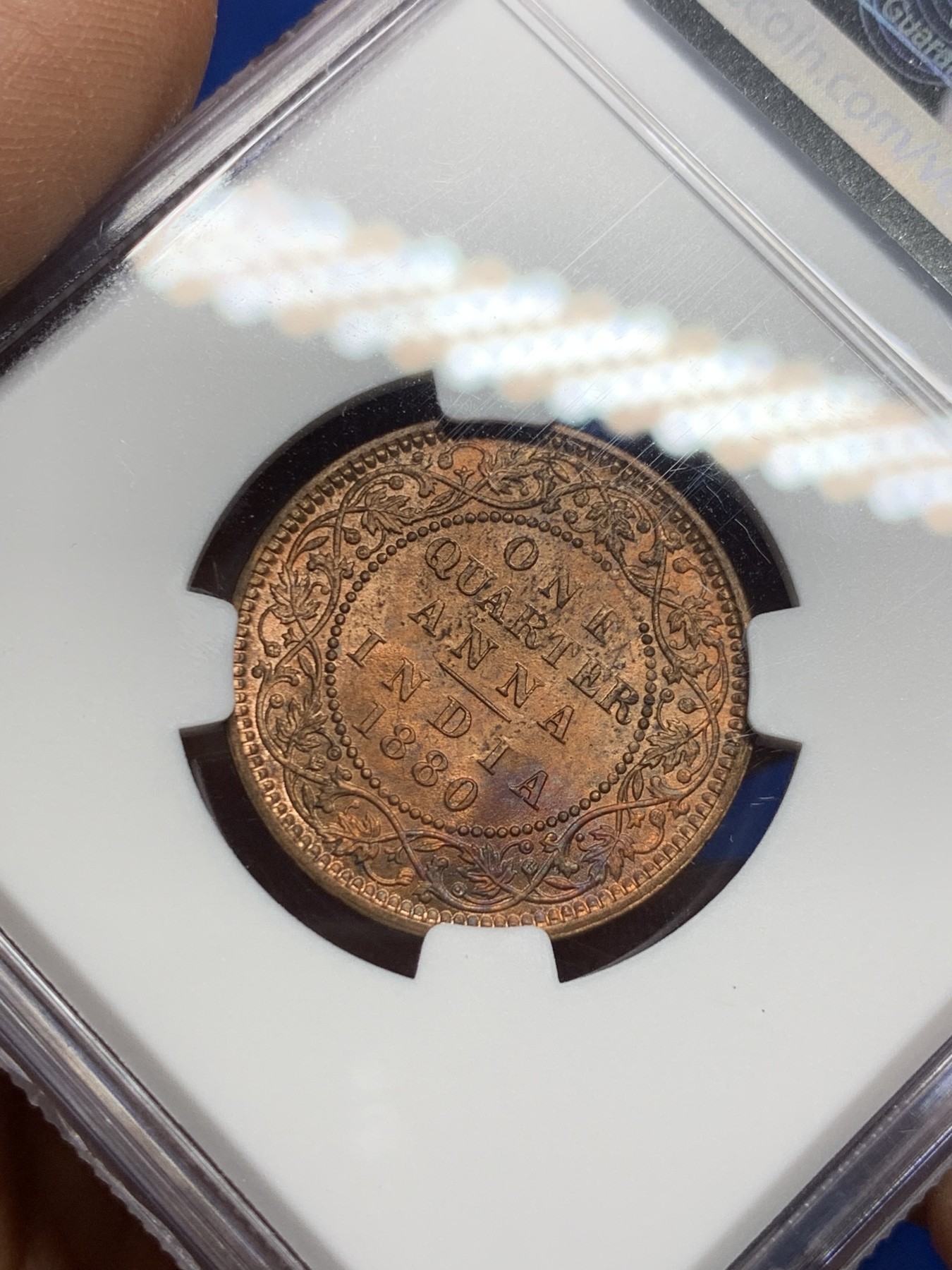 《竞宝斋》第232场-周日，周一 2场 (全场包邮) NGC MS63RB 英属印度1880年1/4安娜铜币 少见版本