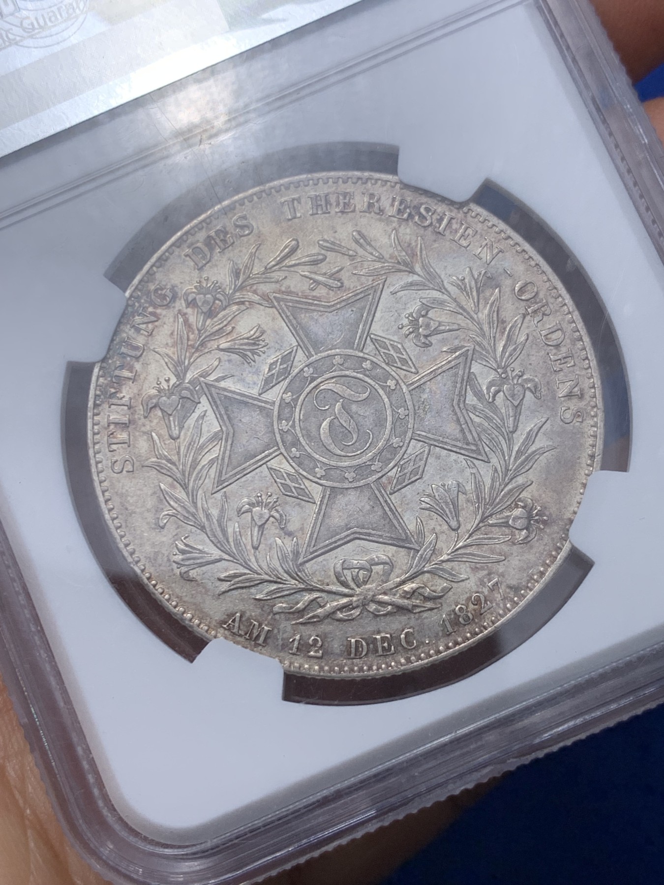 《竞宝斋》第232场-周日，周一 2场 (全场包邮) NGC AU58 德国 1827 巴伐利亚 路德维希一世 特蕾莎勋章创立 泰勒大银币 极少品种