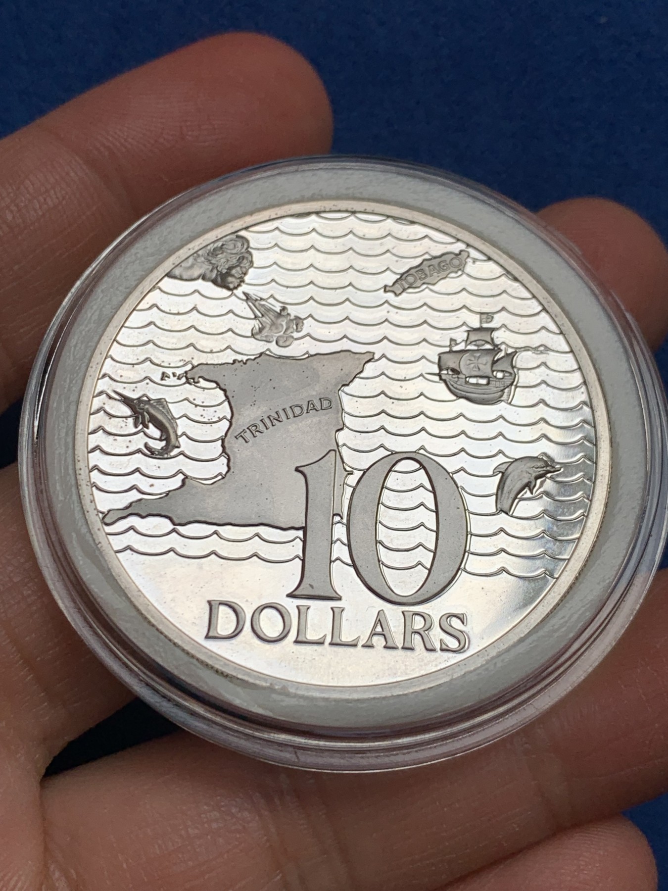 《竞宝斋》第232场-周日，周一 2场 (全场包邮) 1973年特立尼达和多巴哥地图版大银币，10元，厚重感满满！