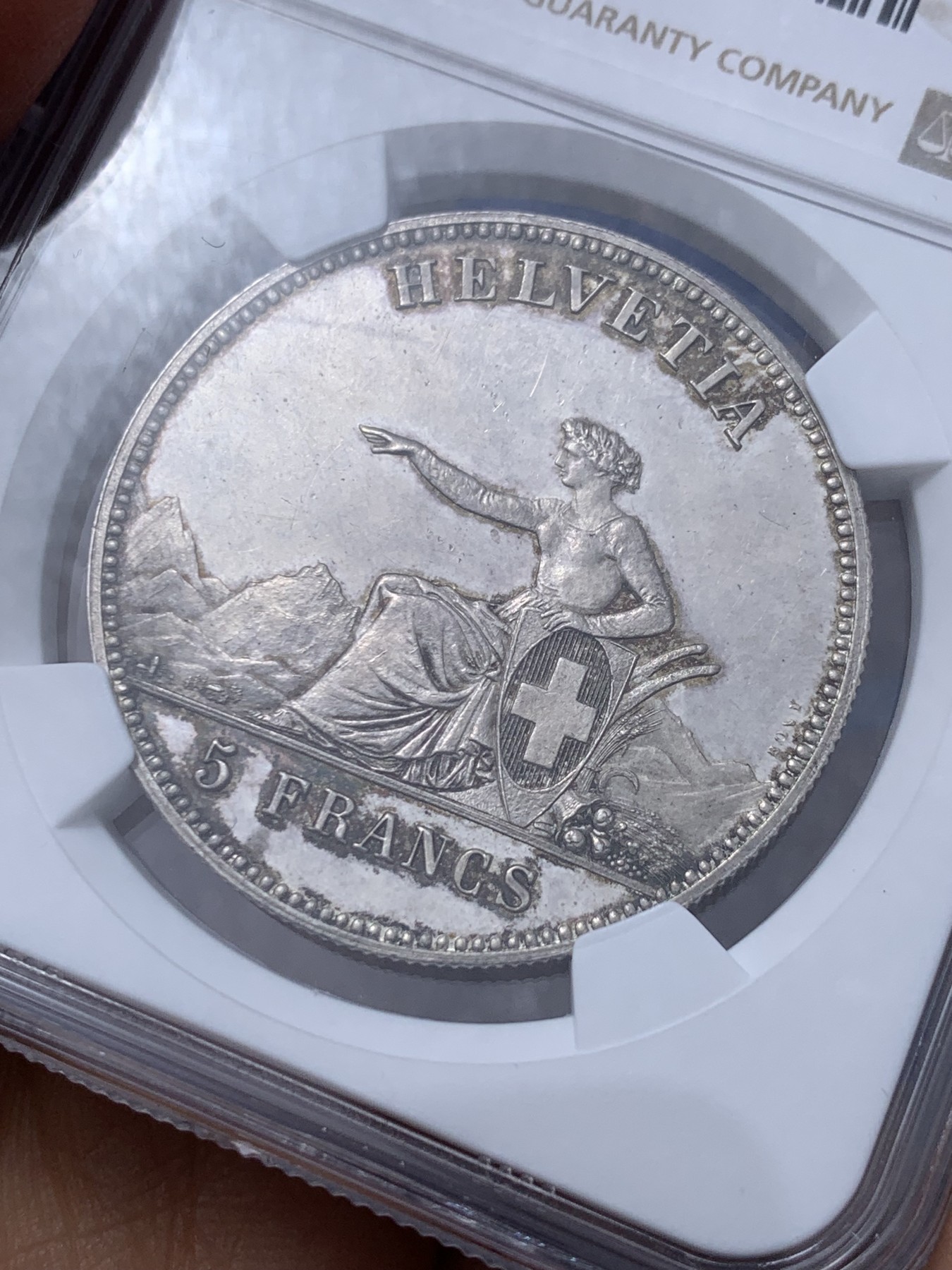 《竞宝斋》第232场-周日，周一 2场 (全场包邮) NGC-UNC 1863 瑞士射击5法郎银币  底板光洁 细节好 性价比之选