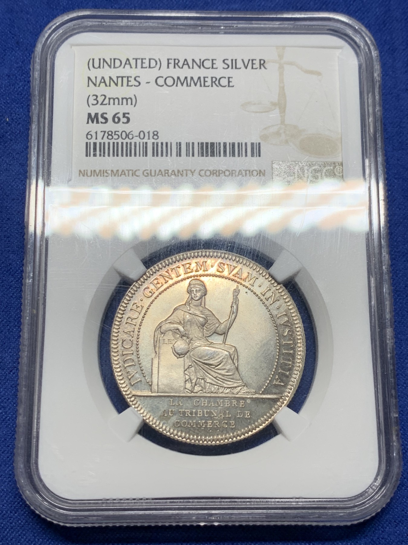 《竞宝斋》第232场-周日，周一 2场 (全场包邮) NGC MS65 法国19世纪南特商会银质代用币 原光顶级品相