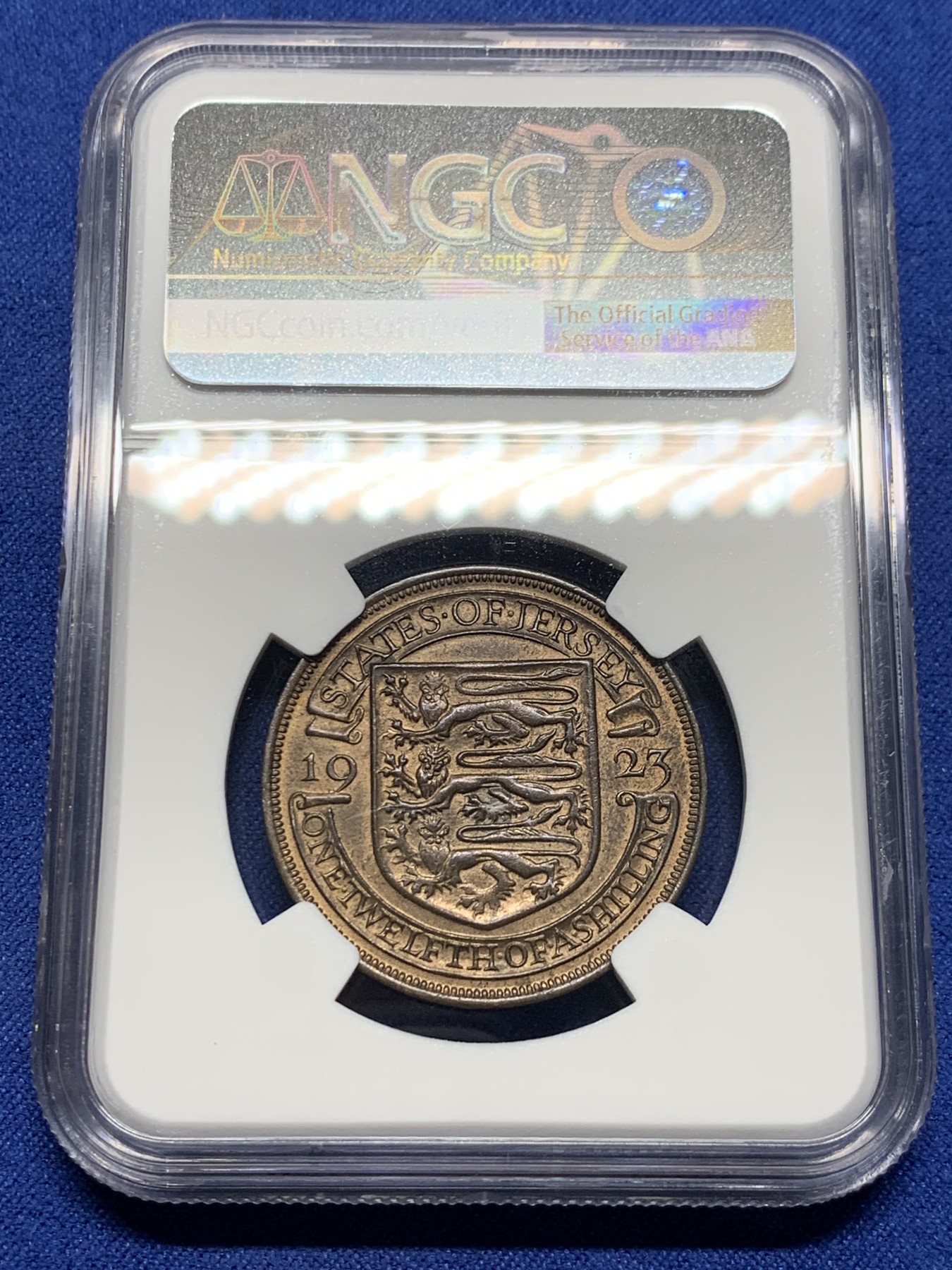 《竞宝斋》第232场-周日，周一 2场 (全场包邮) NGC MS63BN 英属泽西岛1923年乔治五世1/12先令铜币