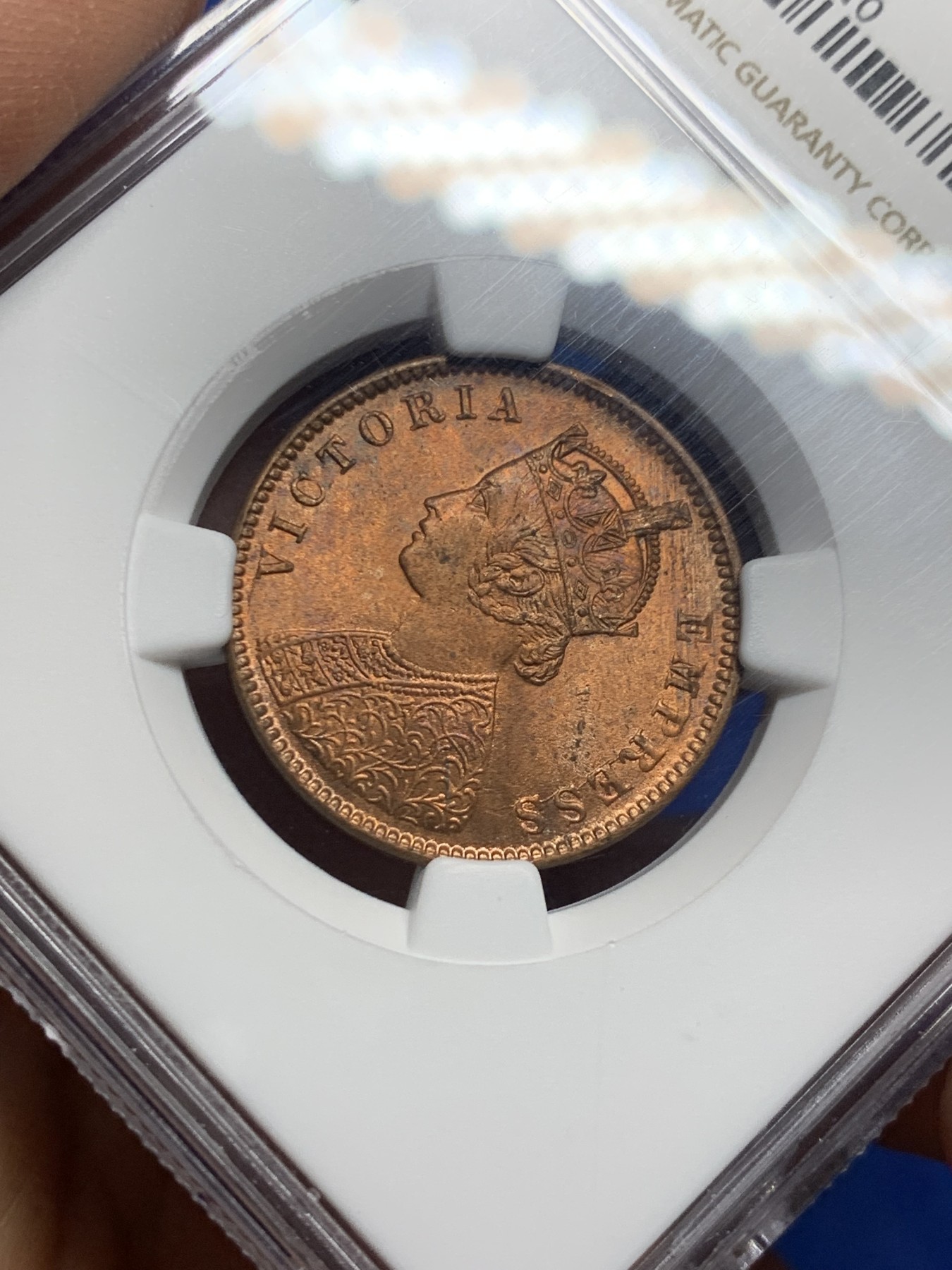 《竞宝斋》第232场-周日，周一 2场 (全场包邮) NGC MS63RB 英属印度1880年1/4安娜铜币 少见版本