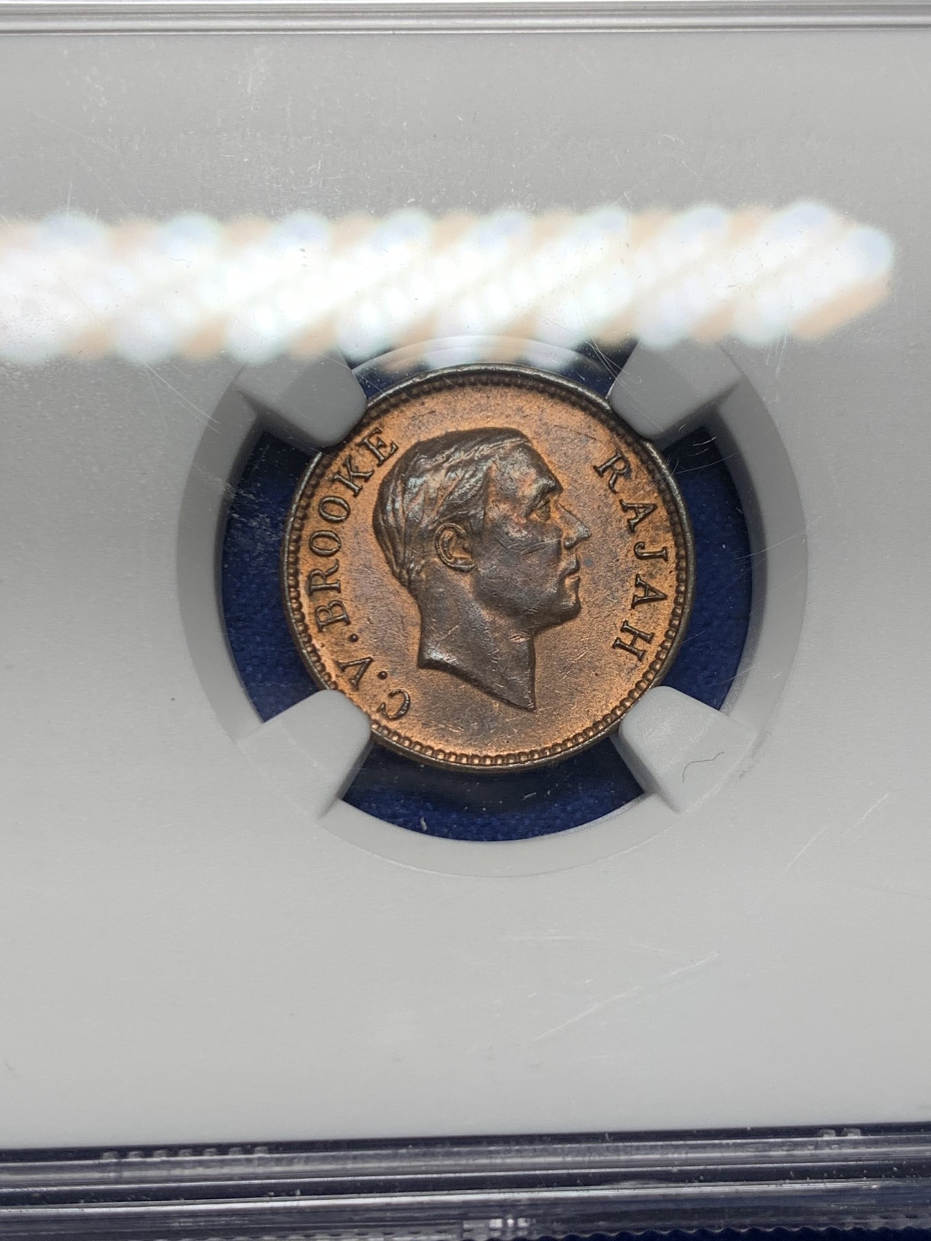 《竞宝斋》第232场-周日，周一 2场 (全场包邮) NGC MS63RB 沙捞越1933年1/2C铜币 少见好品