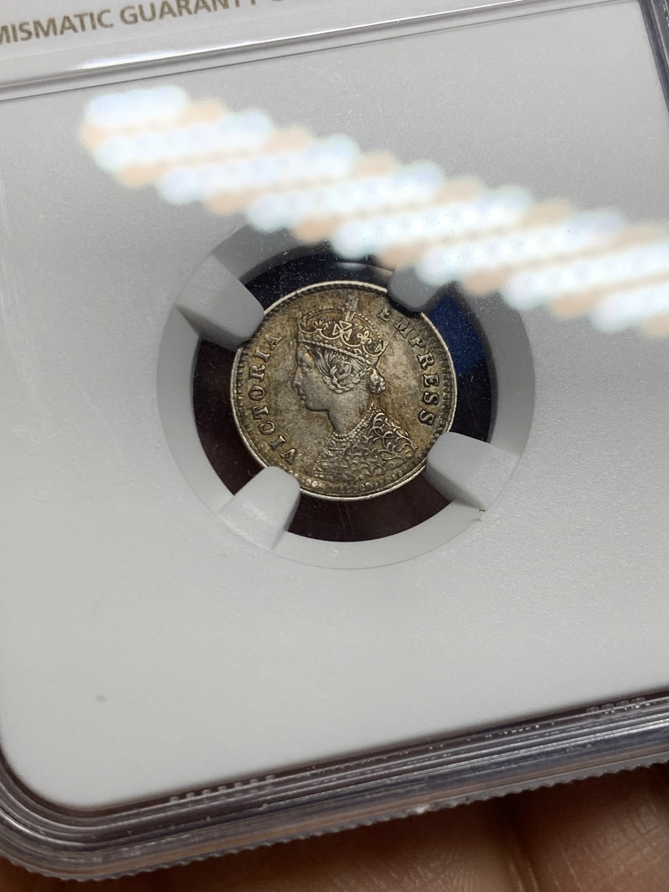 《竞宝斋》第232场-周日，周一 2场 (全场包邮) NGC AU55 英属印度1900年2安娜银币 老包浆