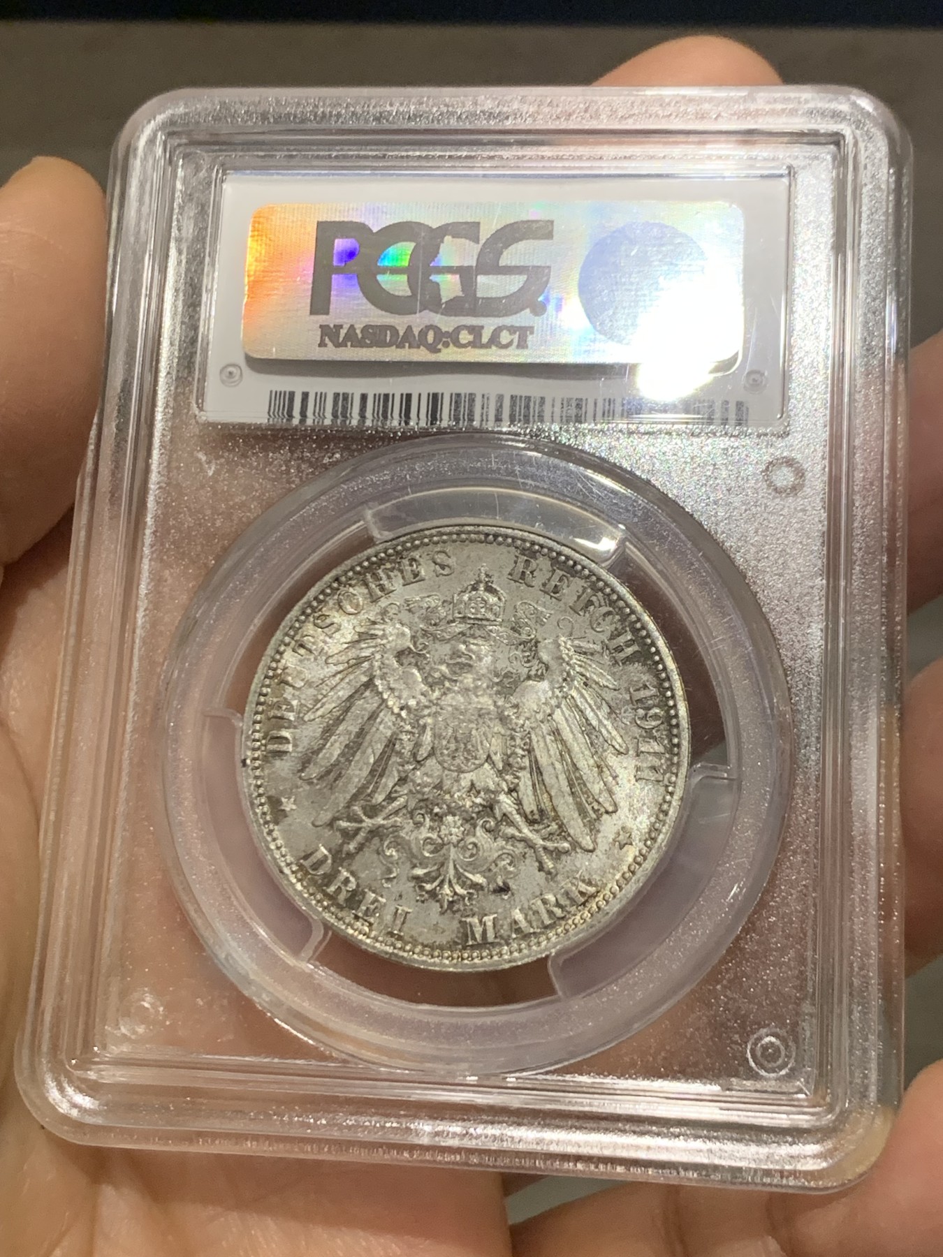 《竞宝斋》第232场-周日，周一 2场 (全场包邮) PCGS-MS65 1911年德国巴伐利亚利奥波德3马克银币 转光好状态