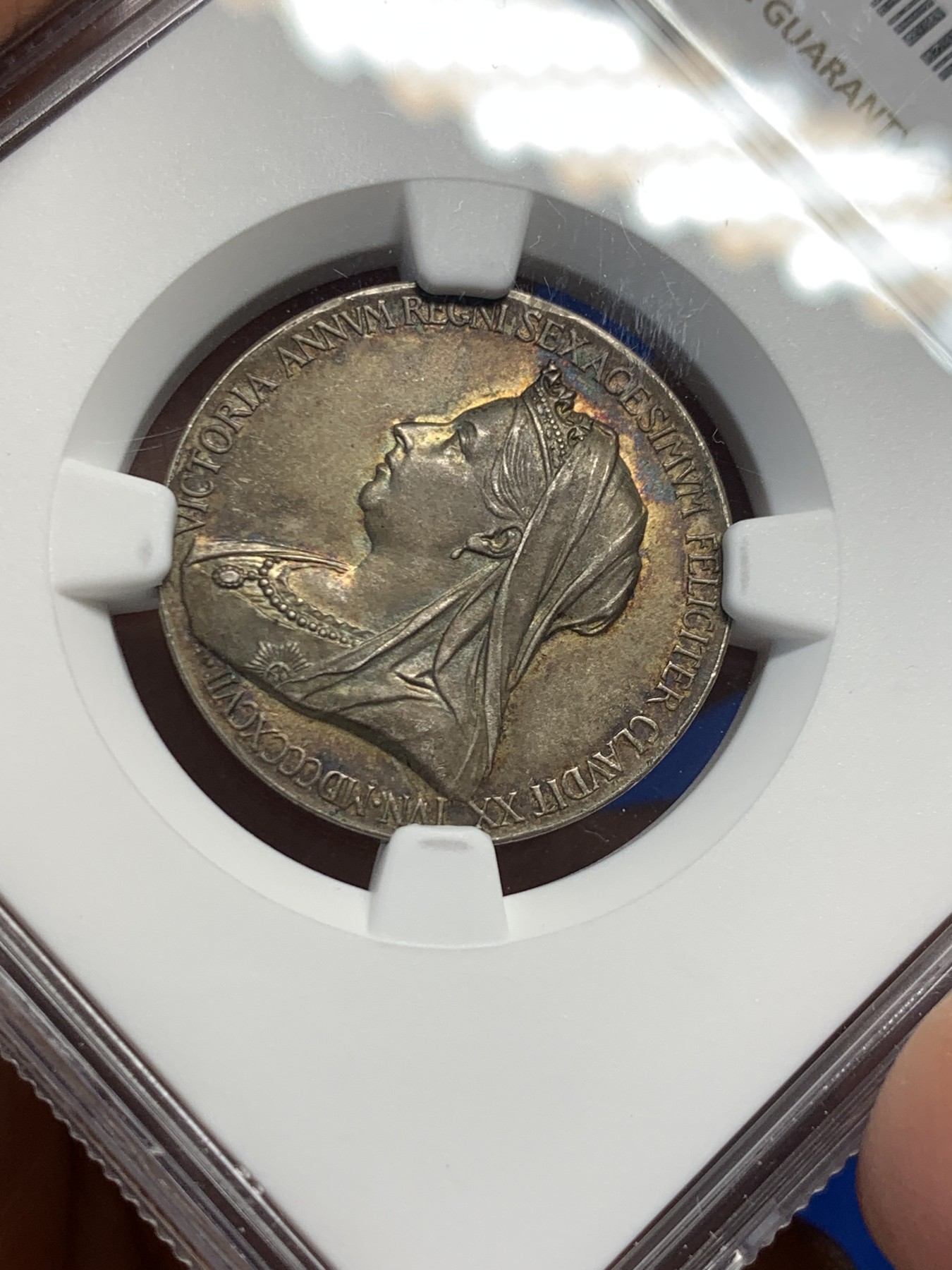 《竞宝斋》第232场-周日，周一 2场 (全场包邮) NGC-MS63 英国1897年 维多利亚登基60周年纪念银章 黑五彩包浆