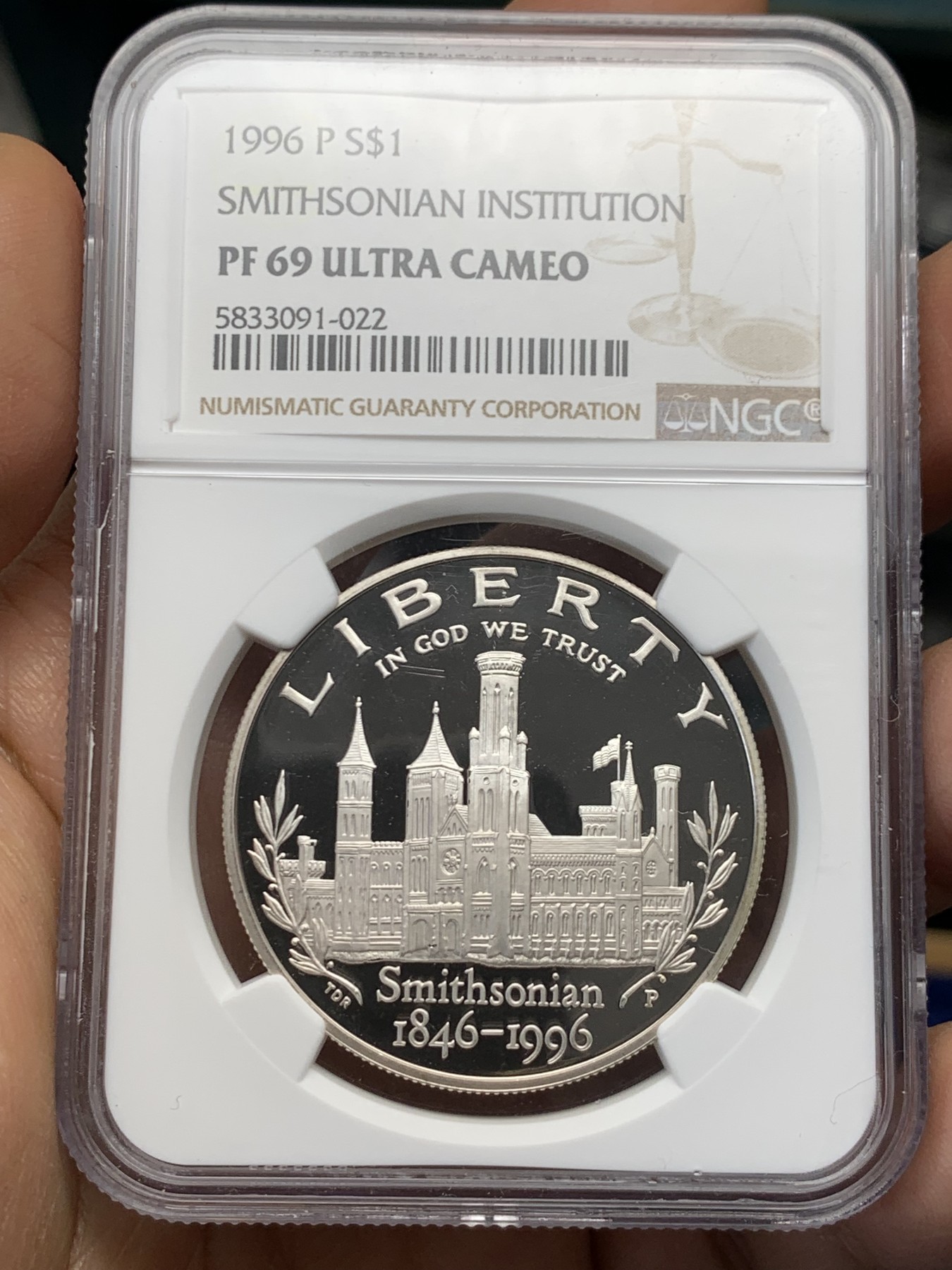 《竞宝斋》第232场-周日，周一 2场 (全场包邮) NGC PF69UC 美国1996年史密斯研究会成立150周年纪念精制银币 很漂亮的美国现代银币之一
