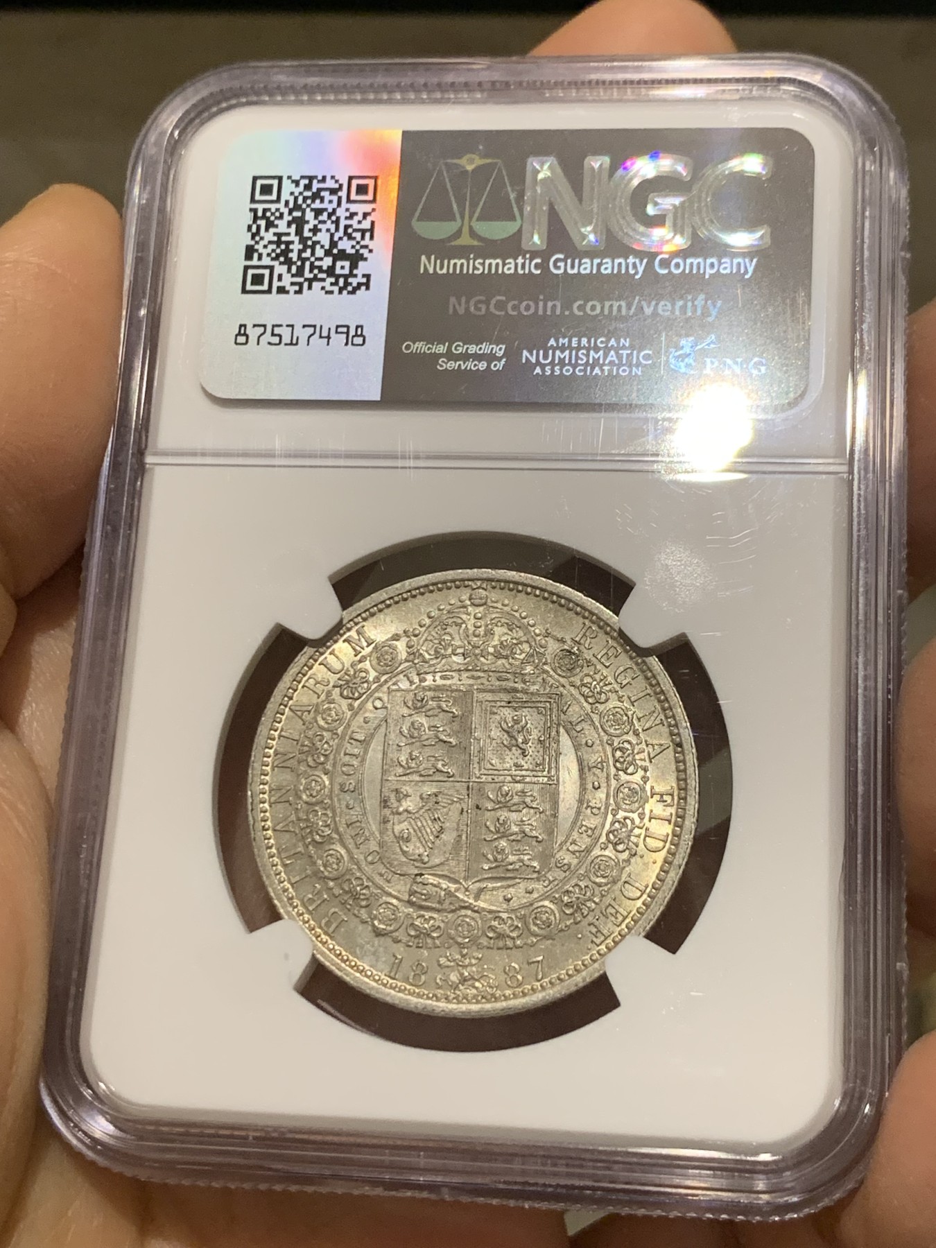 《竞宝斋》第232场-周日，周一 2场 (全场包邮) NGC MS63 英国1887年维多利亚1/2克朗银币 状态不错