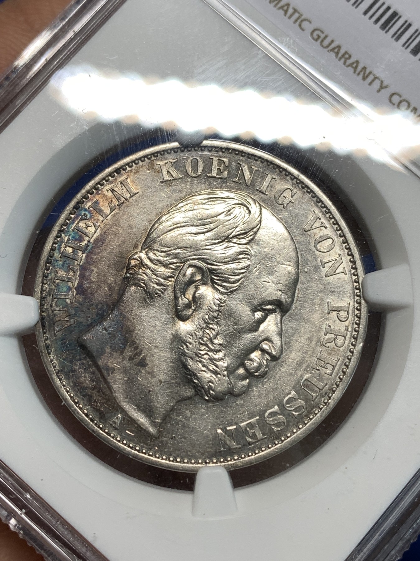 《竞宝斋》第232场-周日，周一 2场 (全场包邮) NGC-AUD 德国1871年A 普鲁士威廉一世 普法胜利1泰勒银币