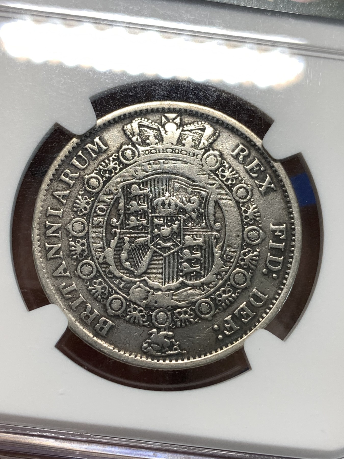 《竞宝斋》第232场-周日，周一 2场 (全场包邮) NGC-VFD 英国1817年乔治三世牛头半克朗银币 自然流通 不错的品种